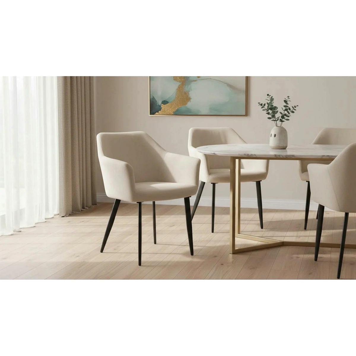Scaun ODOVEL, bej/negru, tesatura/metal, 56x63x82 cm