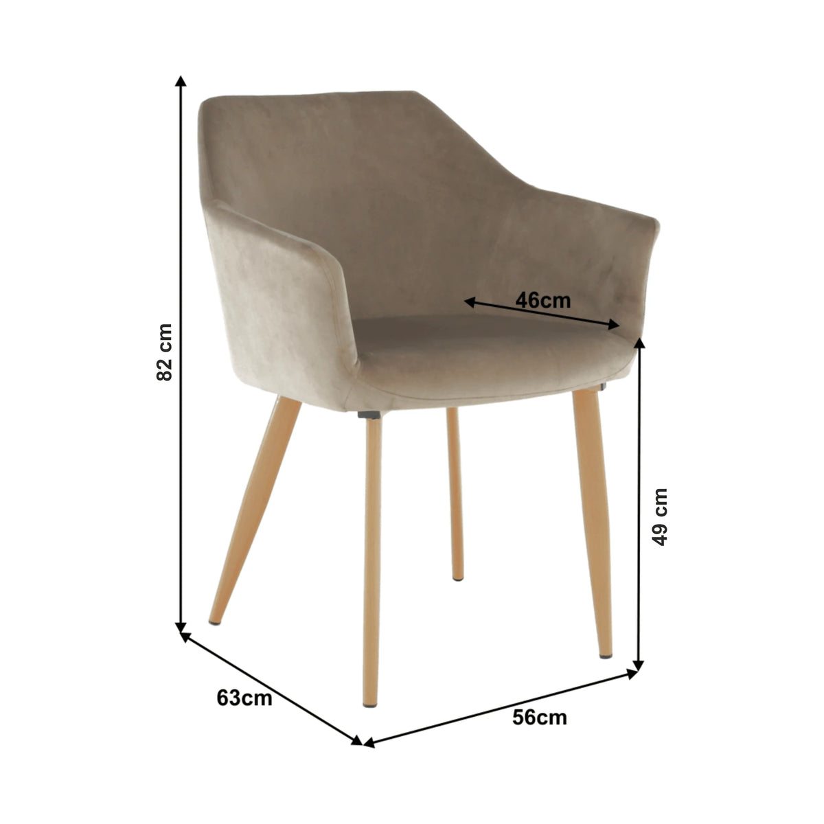 Scaun ODOVEL, grej/fag, stofa catifelata/metal, 56x63x82 cm