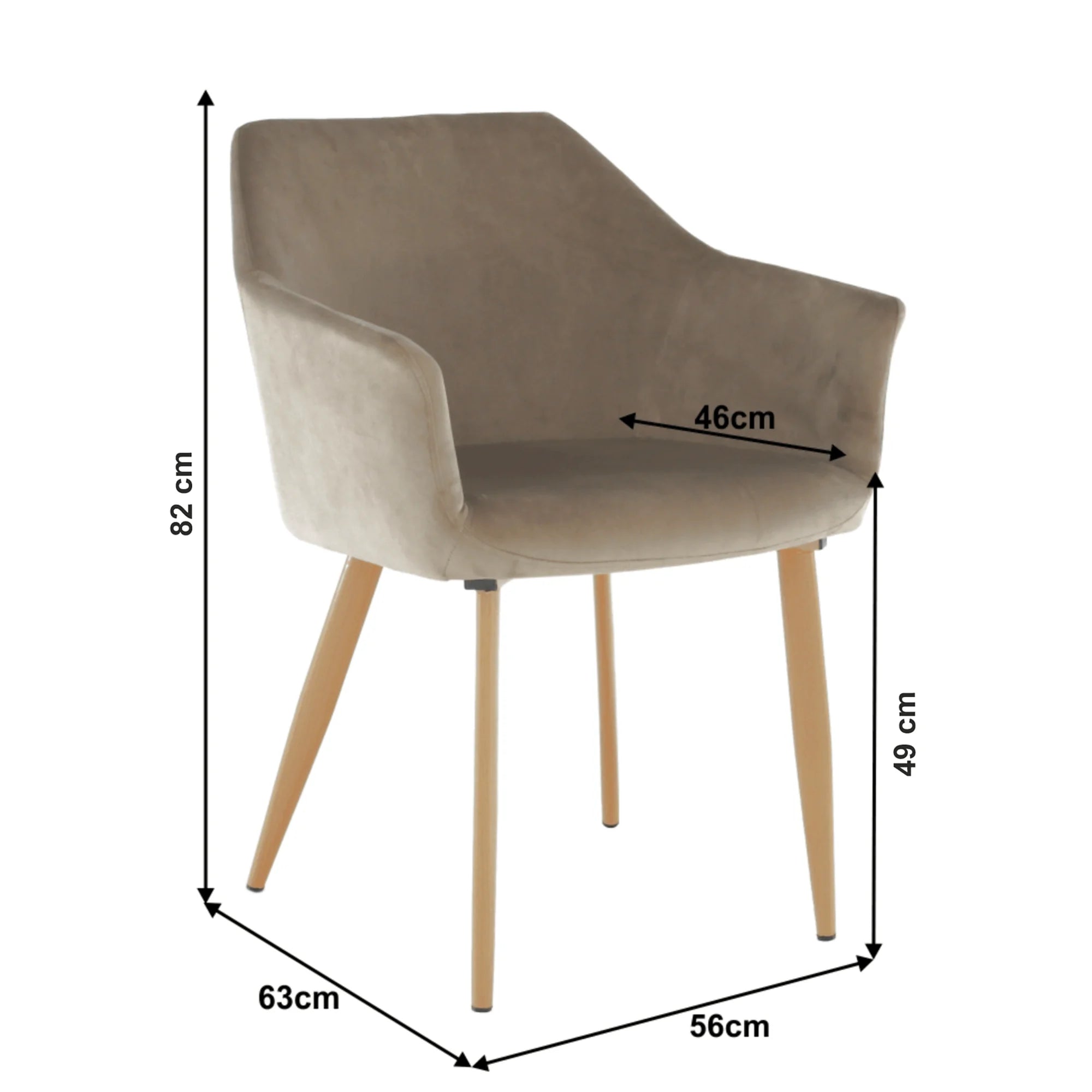 Scaun ODOVEL, grej/fag, stofa catifelata/metal, 56x63x82 cm