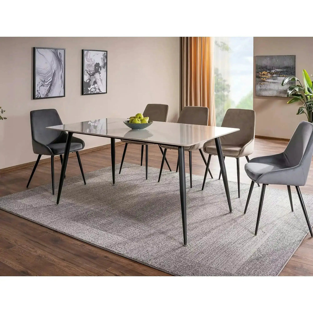 Scaun pentru living COBE, bej/negru, stofa catifelata/metal, 49x43x85 cm