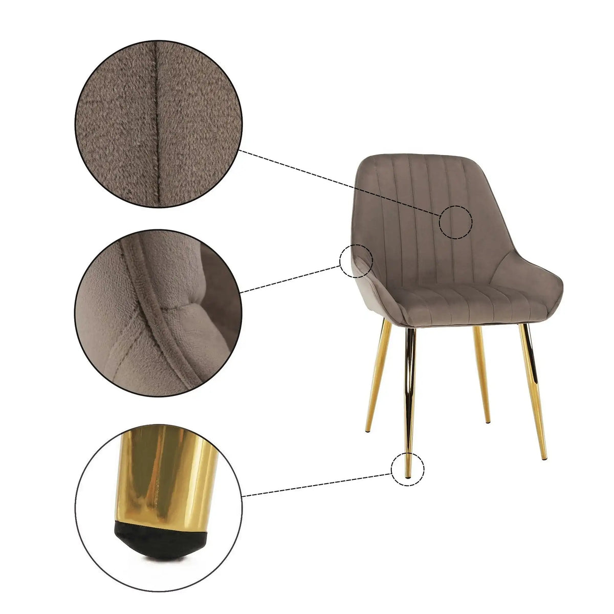 Scaun PERLIA, grej/auriu, metal/stofa catifelata, 56x62x89 cm