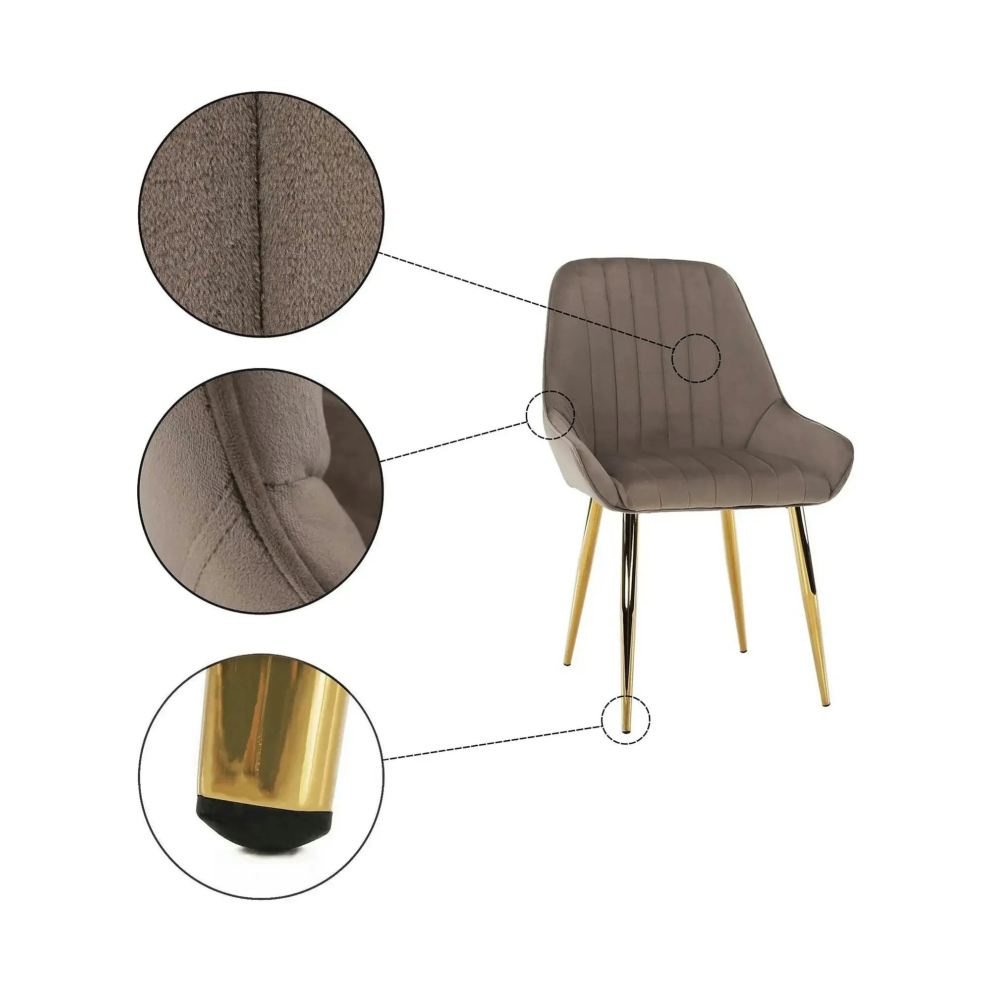 Scaun PERLIA, grej/auriu, metal/stofa catifelata, 56x62x89 cm