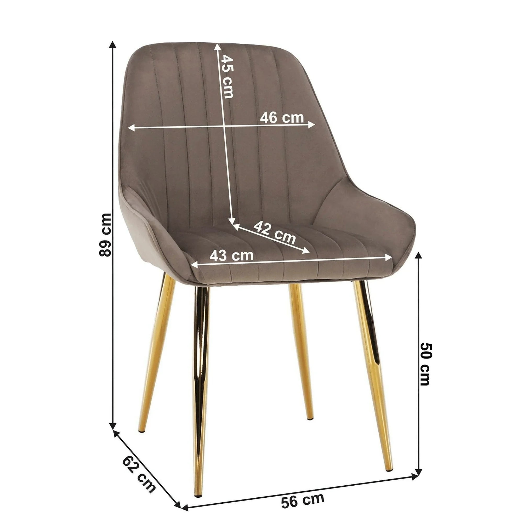 Scaun PERLIA, grej/auriu, metal/stofa catifelata, 56x62x89 cm