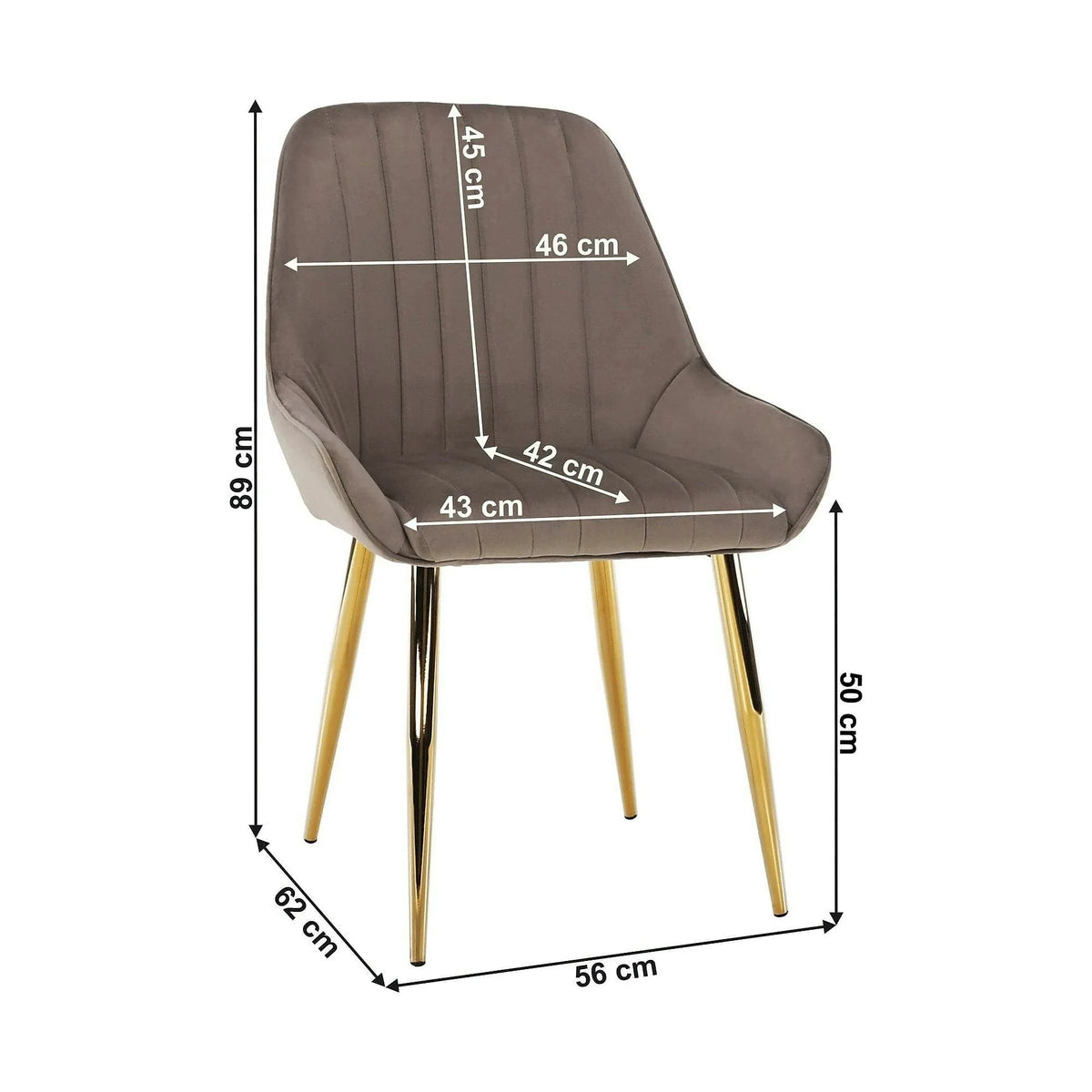Scaun PERLIA, grej/auriu, metal/stofa catifelata, 56x62x89 cm