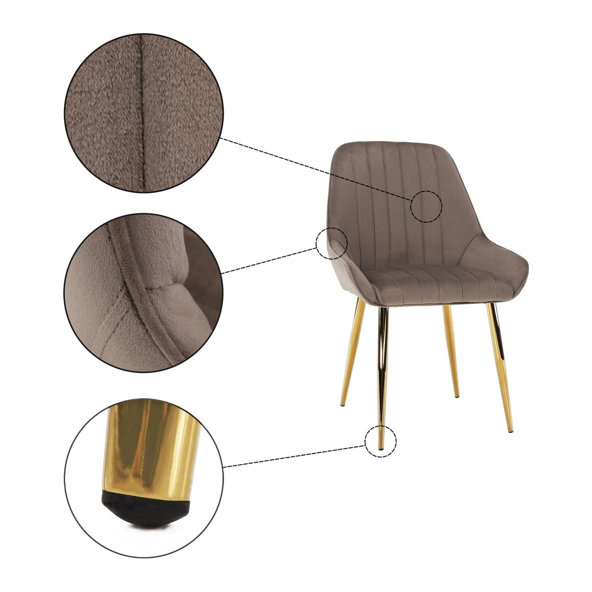 Scaun PERLIA, grej/auriu, metal/stofa catifelata, 56x62x89 cm