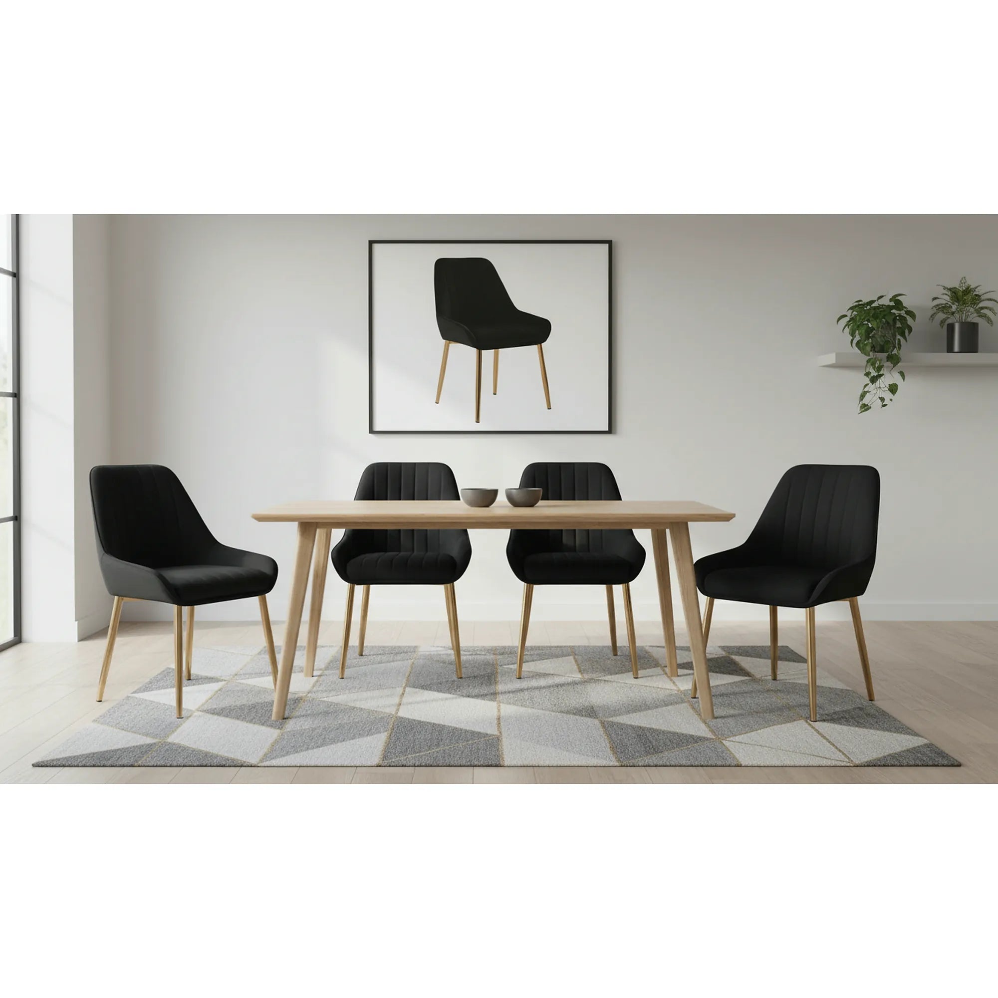 Scaun PERLIA, negru/auriu, stofa catifelata/metal, 56x62x89 cm