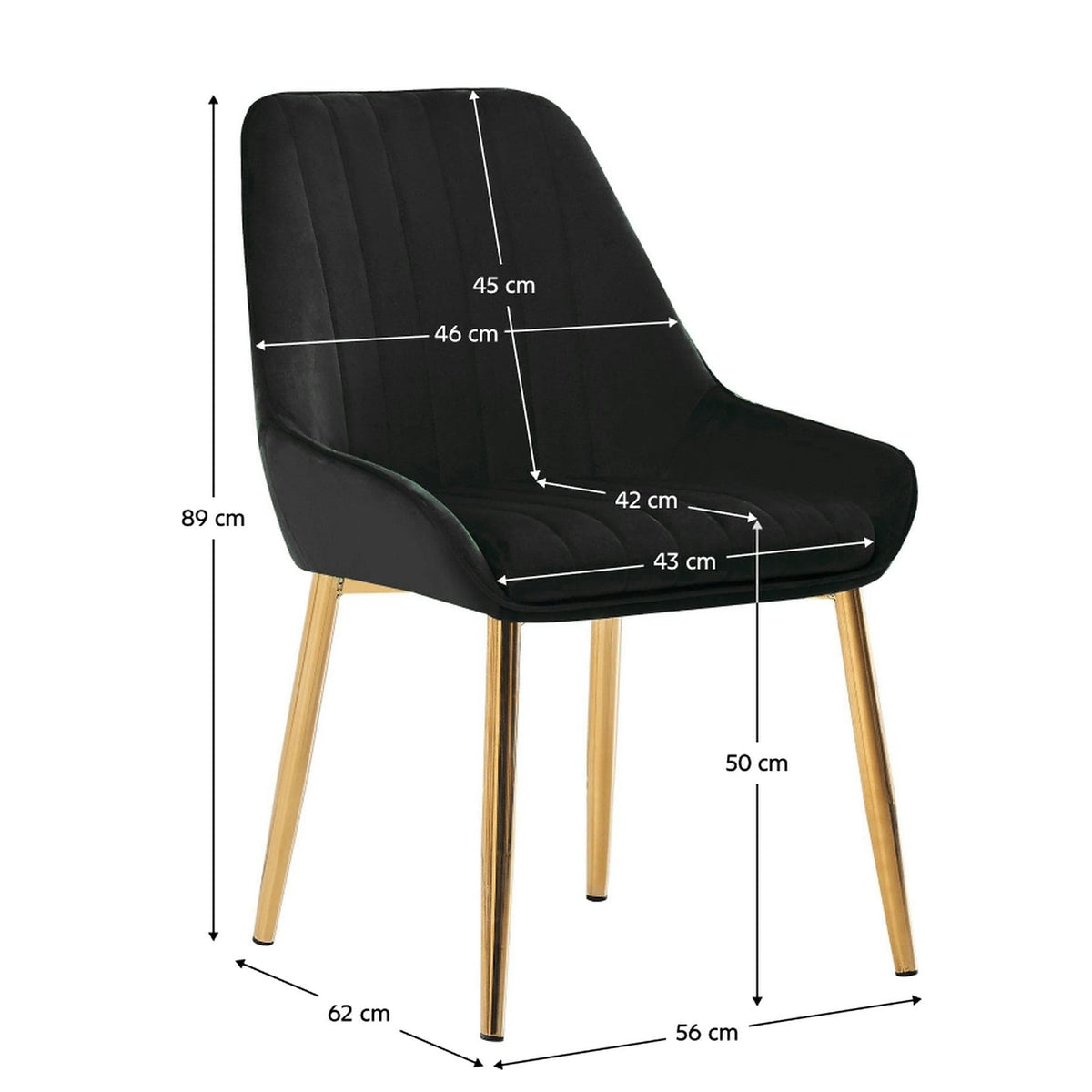 Scaun PERLIA, negru/auriu, stofa catifelata/metal, 56x62x89 cm
