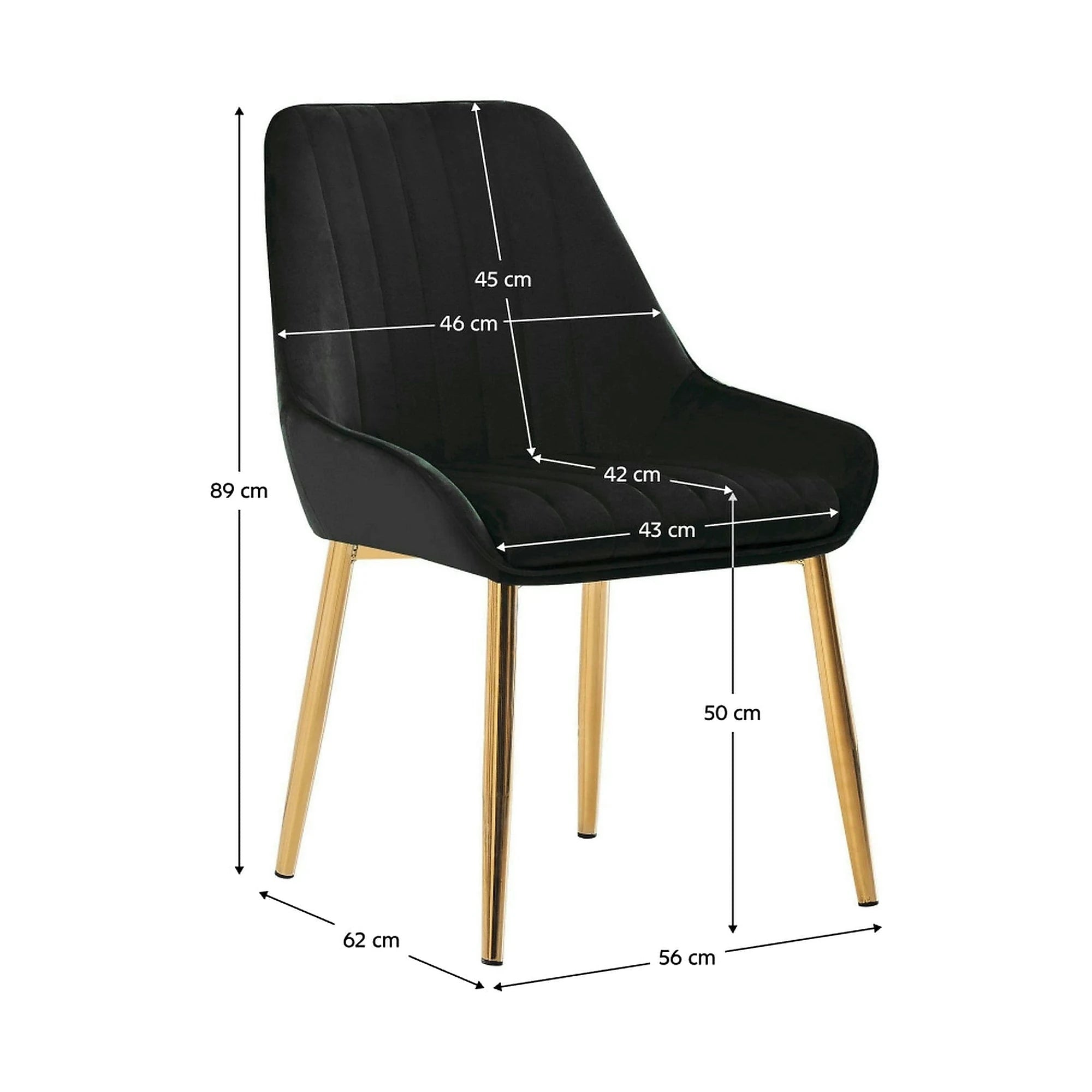 Scaun PERLIA, negru/auriu, stofa catifelata/metal, 56x62x89 cm