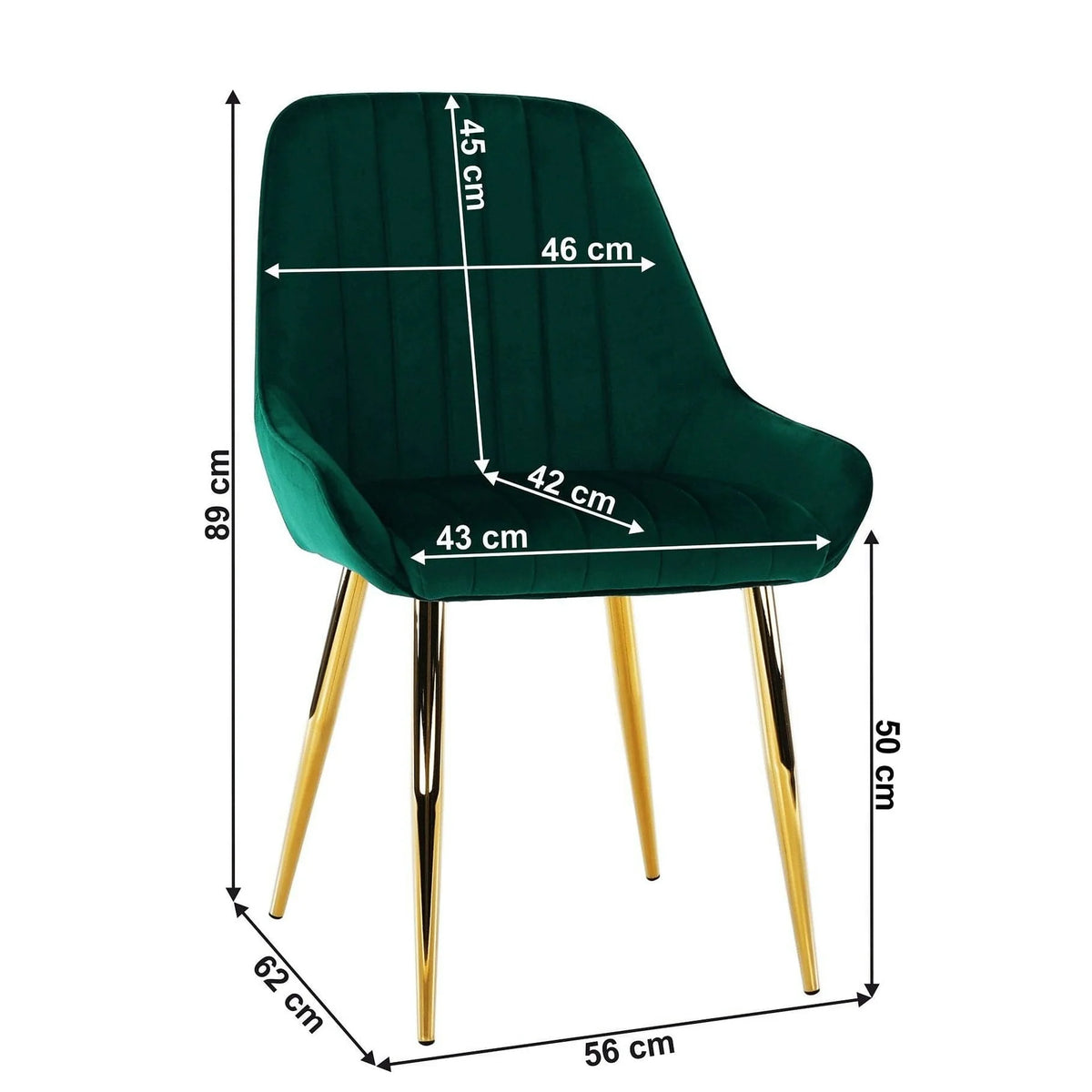 Scaun PERLIA, verde smarald, stofa catifelata/crom auriu, 56x62x89 cm