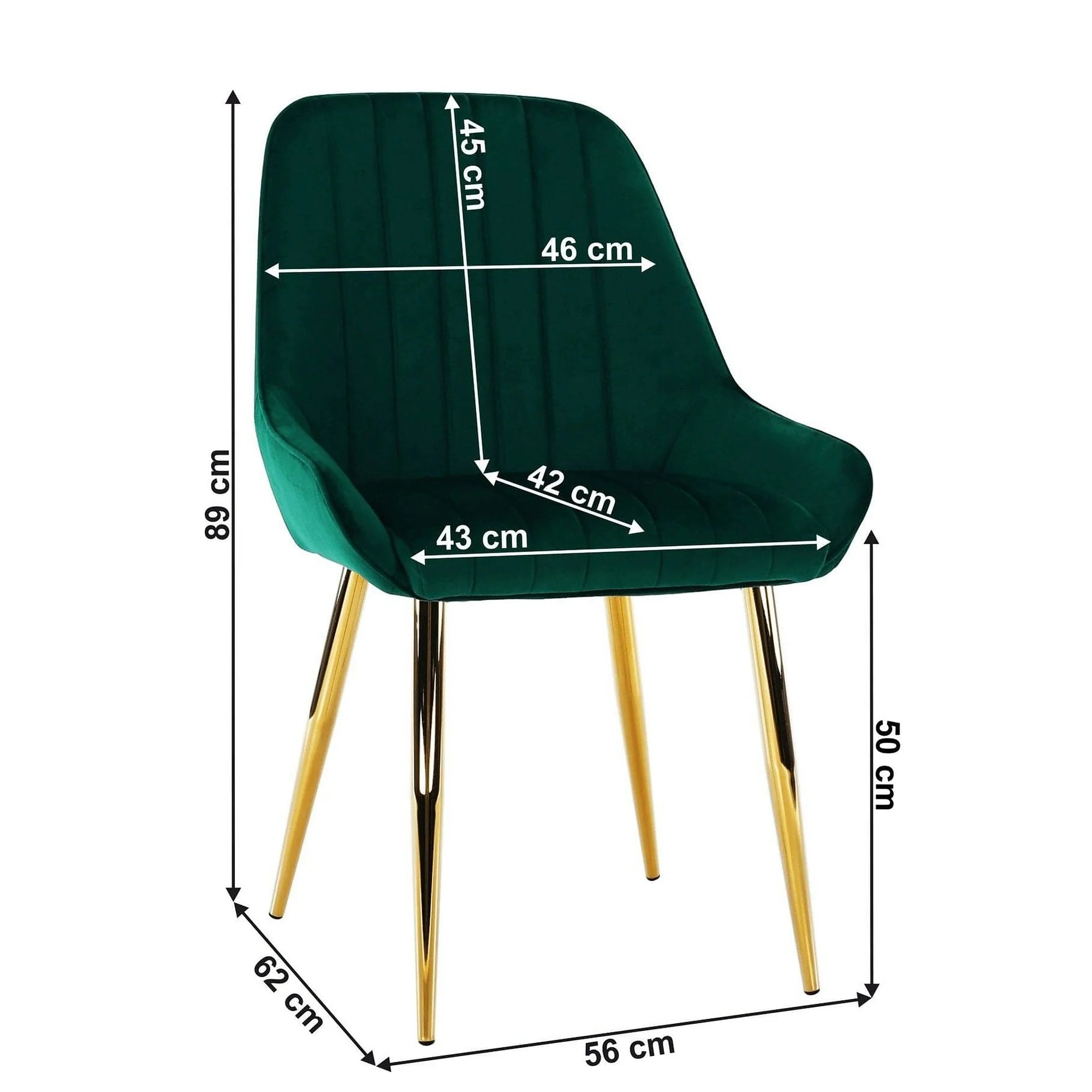 Scaun PERLIA, verde smarald, stofa catifelata/crom auriu, 56x62x89 cm
