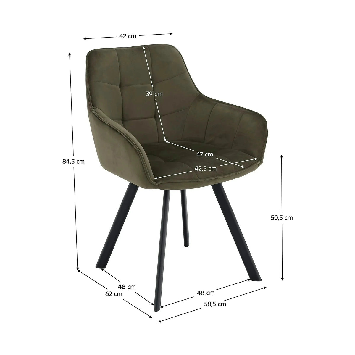 Scaun PETIN, stofa catifelata verde - Bluvel 77, 59x62x85 cm