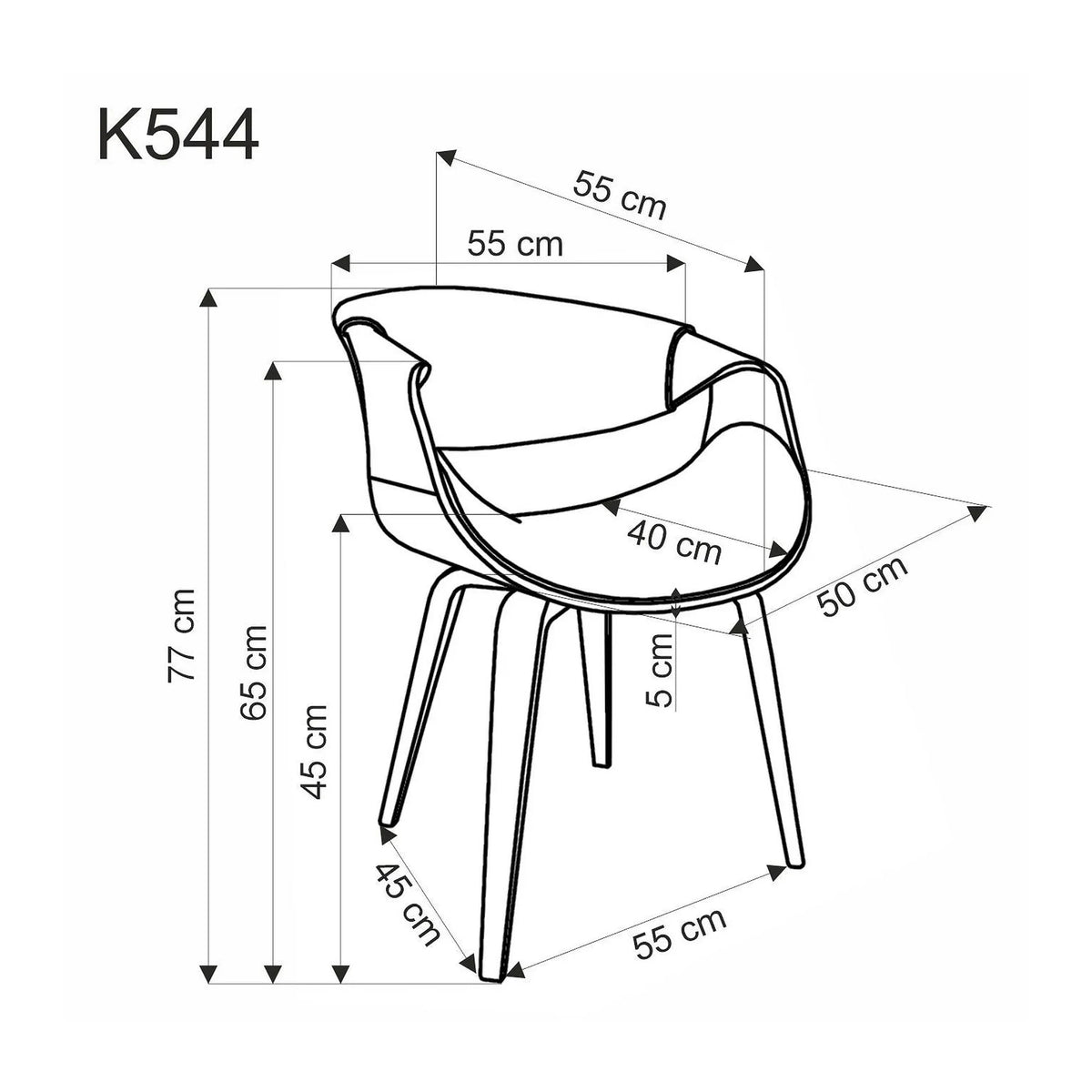 Scaun picioare lemn K544, gri/nuc, piele ecologica/placaj, 55x55x77 cm