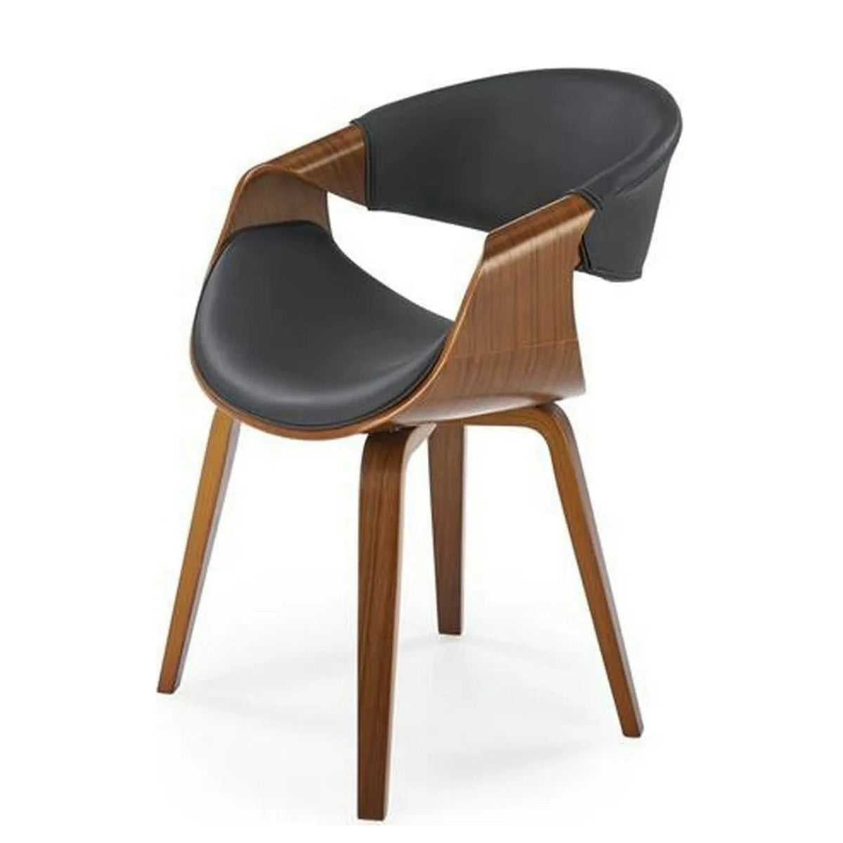 Scaun picioare lemn K544, negru/nuc, piele ecologica/placaj, 55x55x77 cm