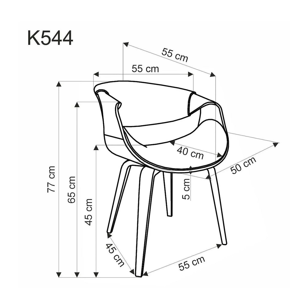 Scaun picioare lemn K544, negru/nuc, piele ecologica/placaj, 55x55x77 cm