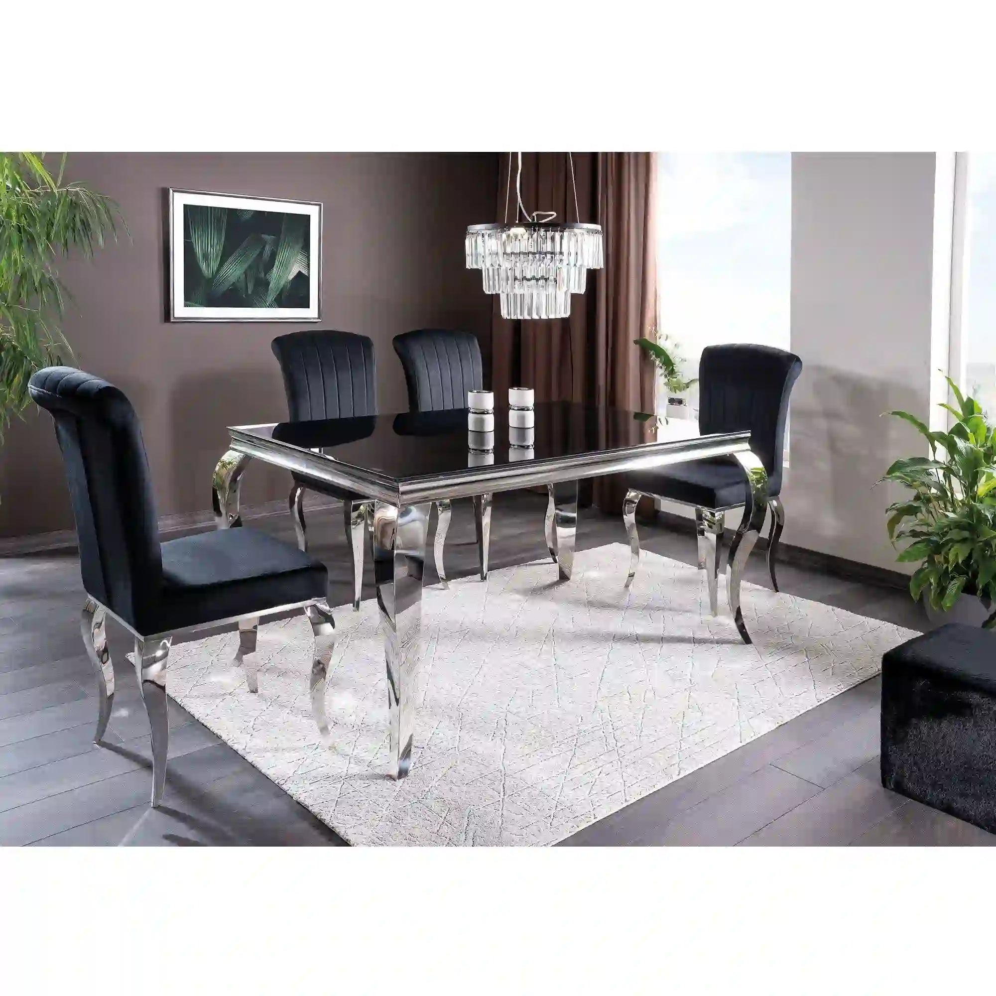 Scaun PRINCE, negru/crom, stofa catifelata/metal, 46x44x100 cm