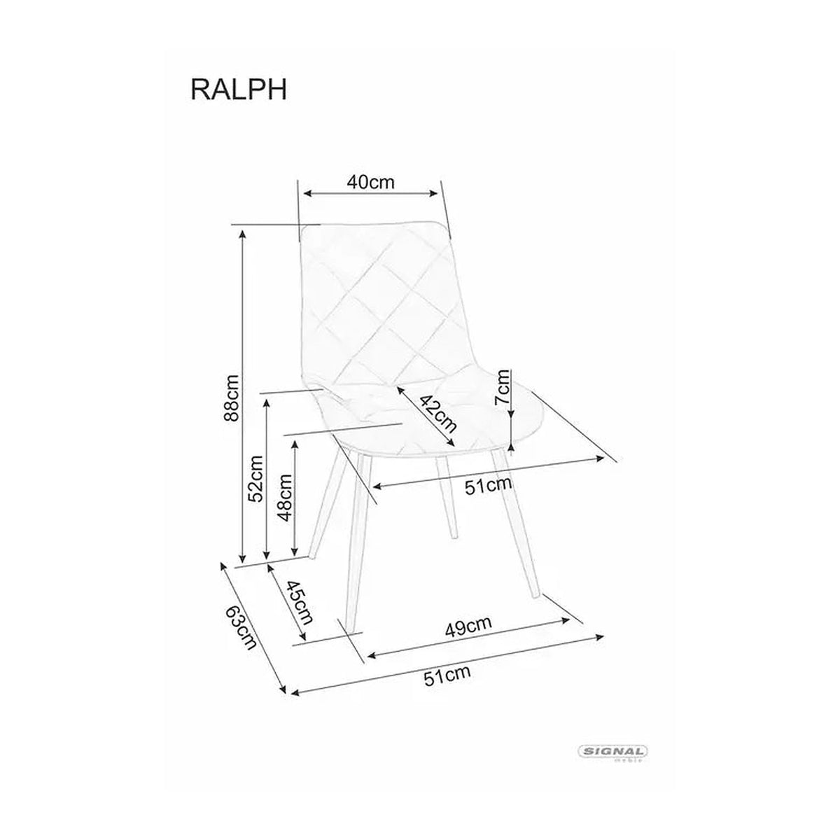 Scaun RALPH, negru, stofa catifelata/metal, 51x42x88 cm
