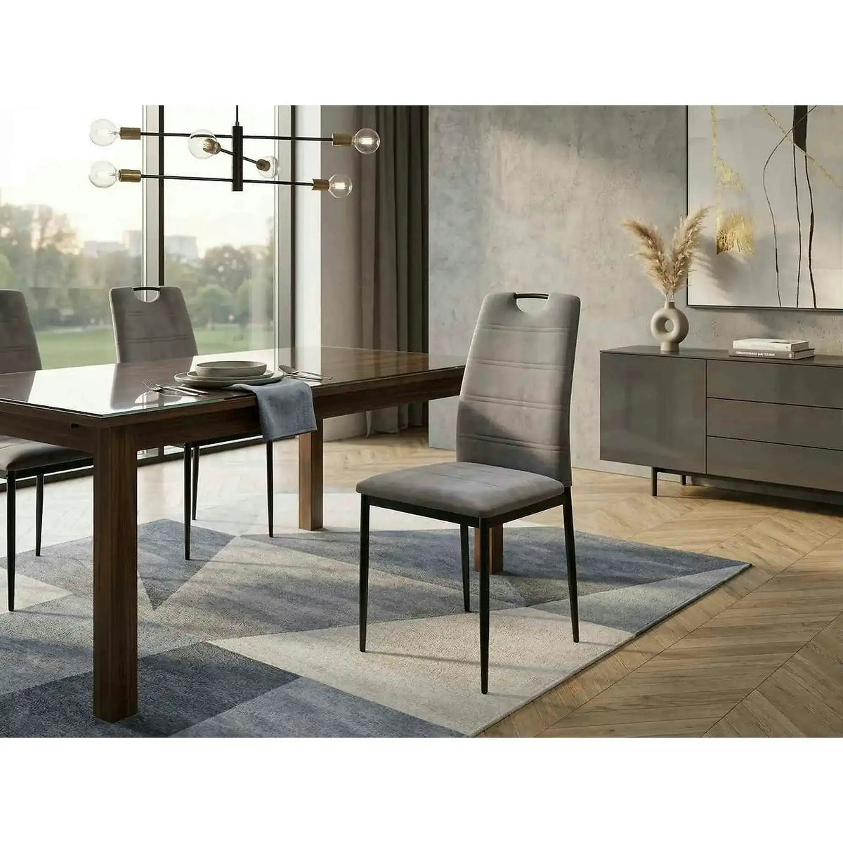 Scaun RIP, gri/negru, stofa catifelata/metal, 44x38x92 cm