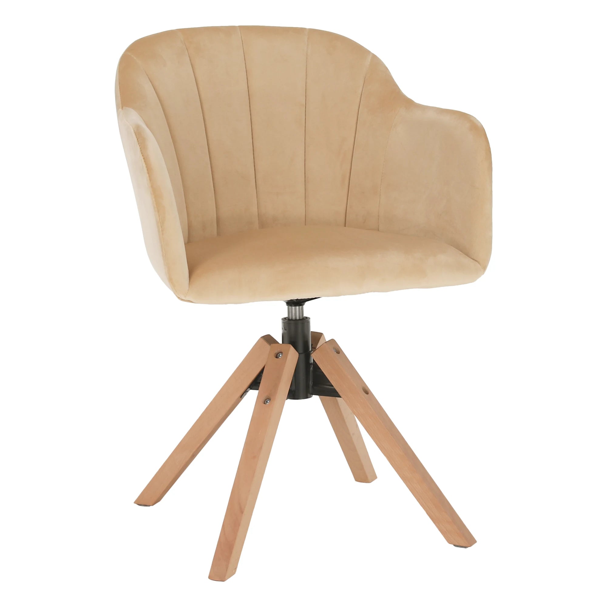 Scaun rotativ DALIO, bej/fag, stofa catifelata/lemn, 58x62x83 cm