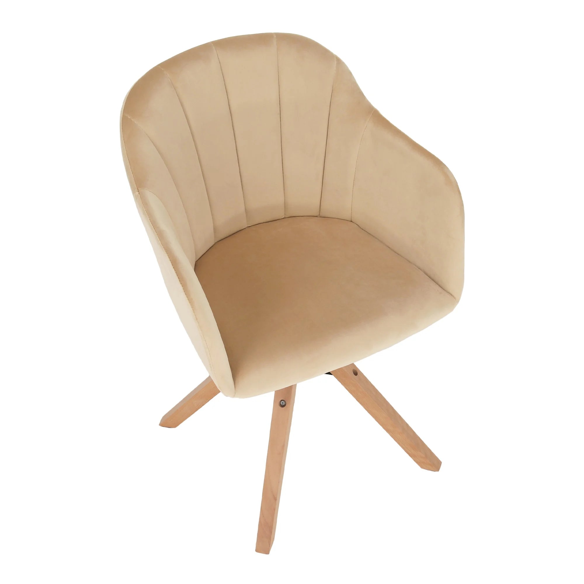 Scaun rotativ DALIO, bej/fag, stofa catifelata/lemn, 58x62x83 cm