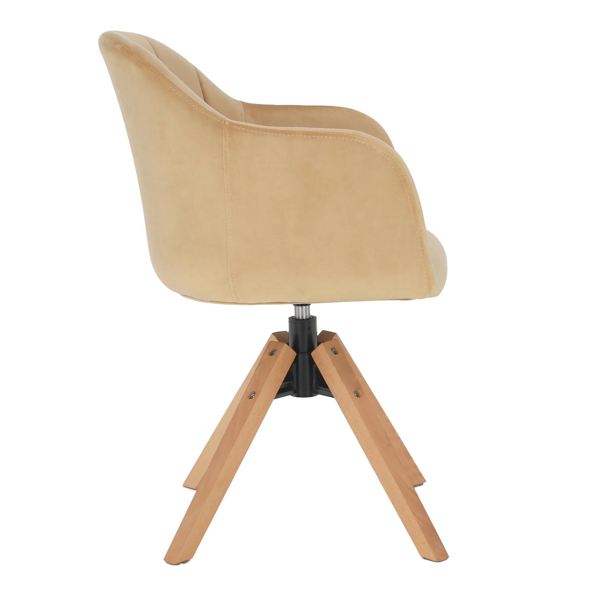 Scaun rotativ DALIO, bej/fag, stofa catifelata/lemn, 58x62x83 cm