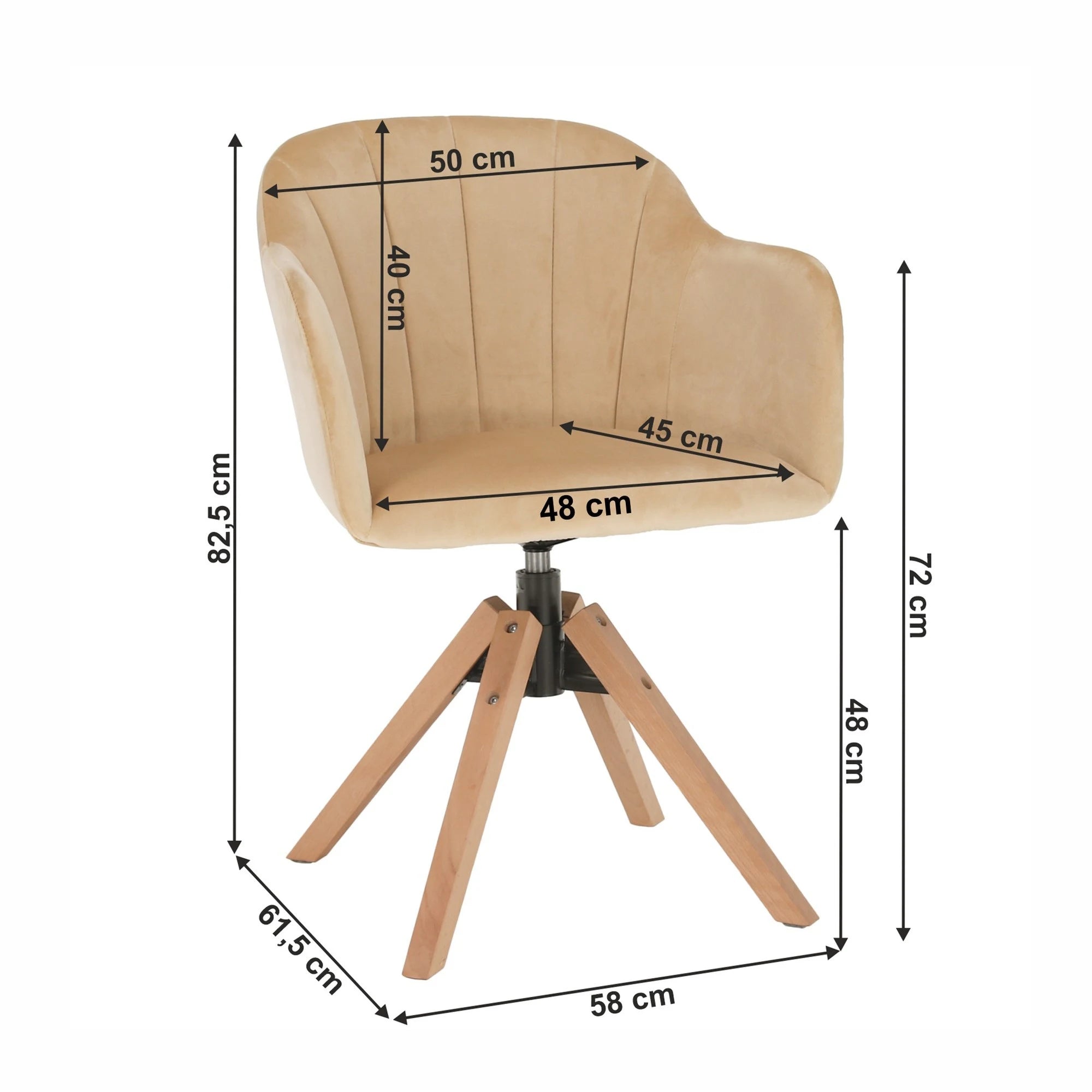 Scaun rotativ DALIO, bej/fag, stofa catifelata/lemn, 58x62x83 cm