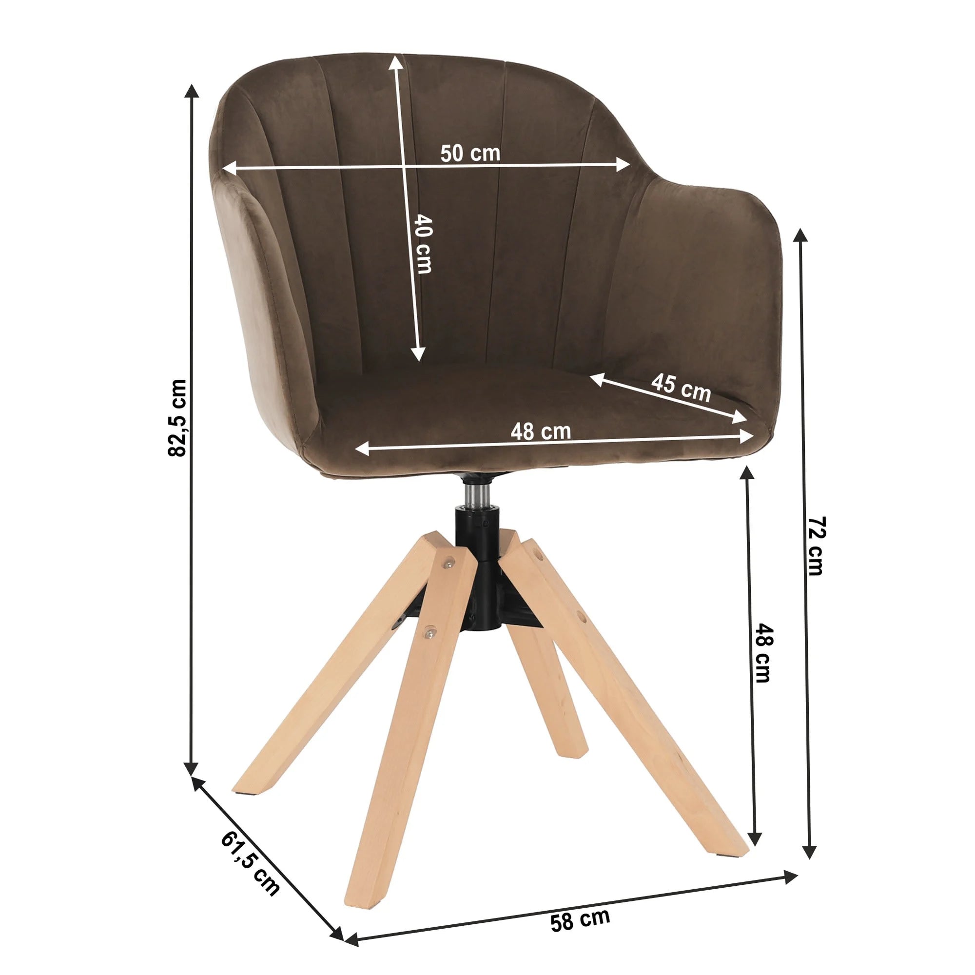 Scaun rotativ DALIO, maro/fag, stofa catifelata/lemn, 58x62x83 cm
