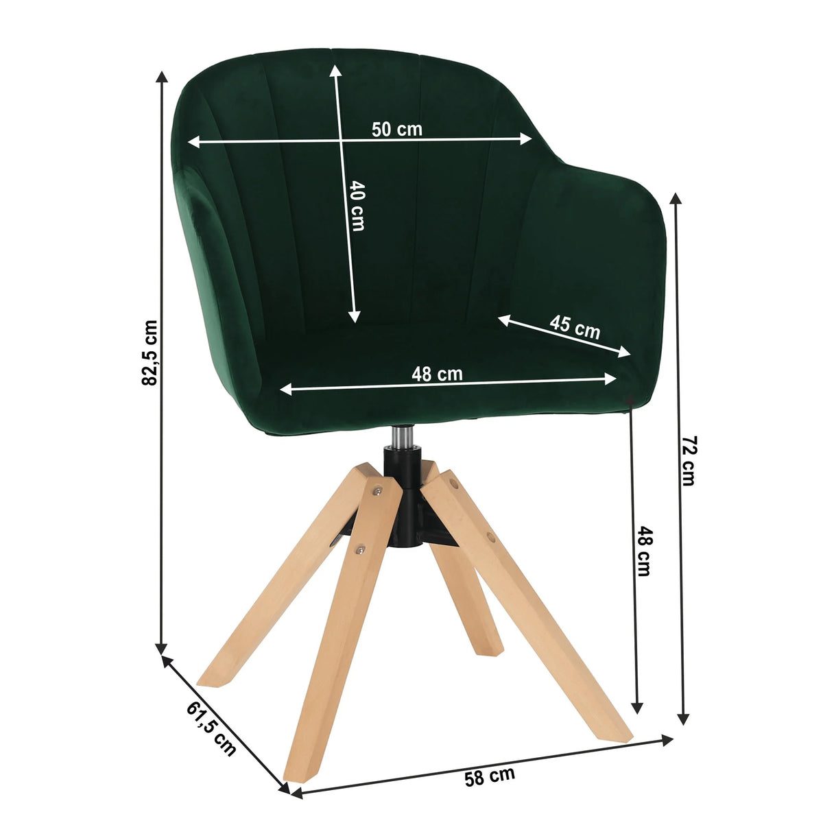 Scaun rotativ DALIO, verde smarald, stofa catifelata/lemn, 58x62x83 cm