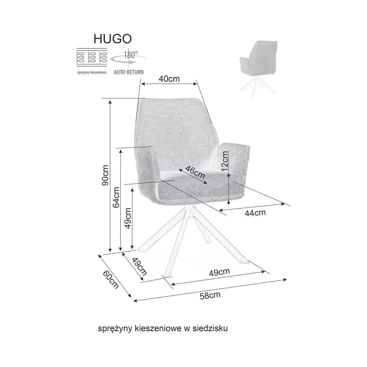 Scaun rotativ HUGO, bej deschis/negru, stofa clasica/metal, 58x60x90 cm