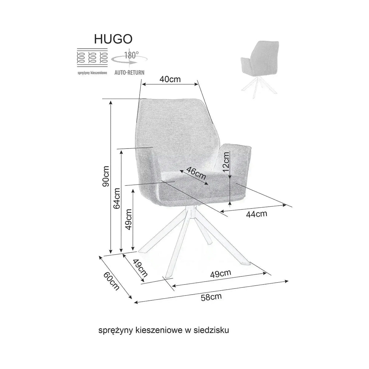 Scaun rotativ HUGO, bej deschis/negru, stofa clasica/metal, 58x60x90 cm