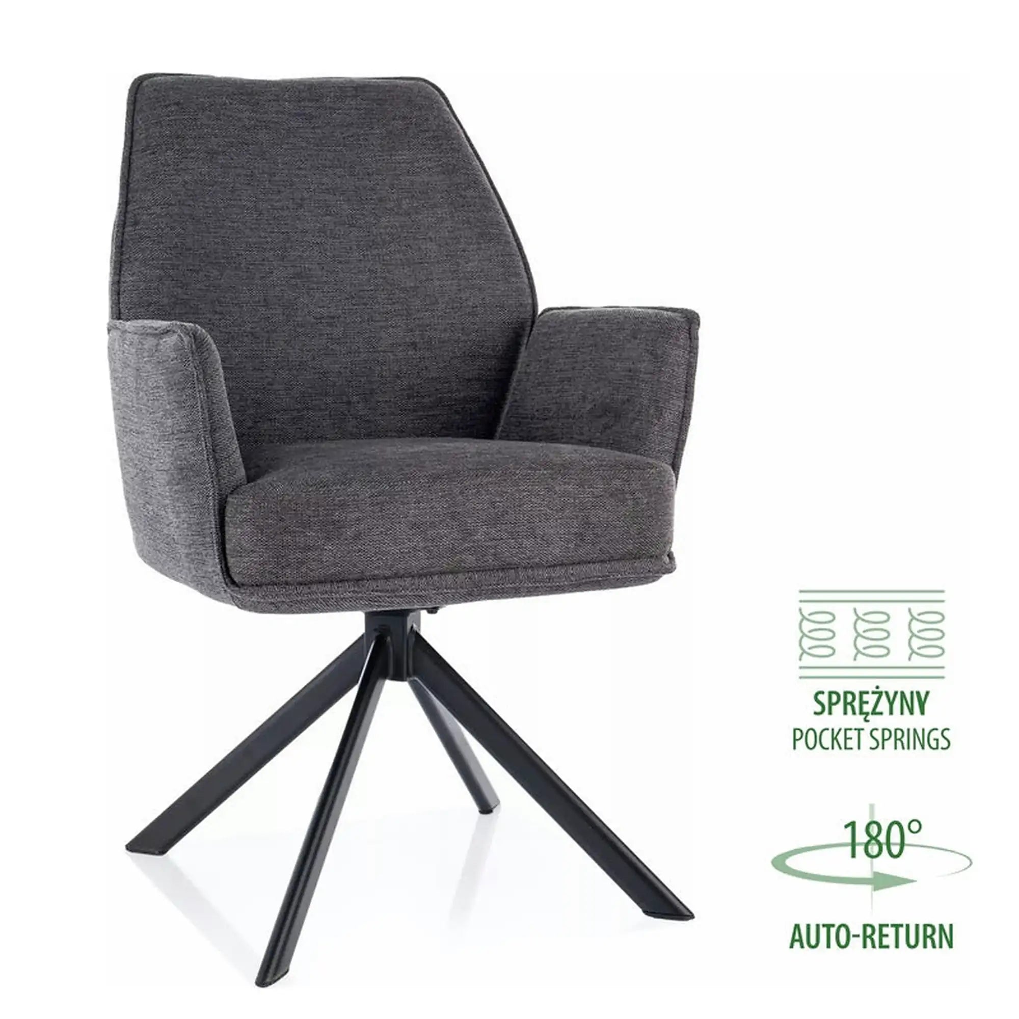 Scaun rotativ HUGO, gri inchis/negru, stofa clasica/metal, 58x46x90 cm