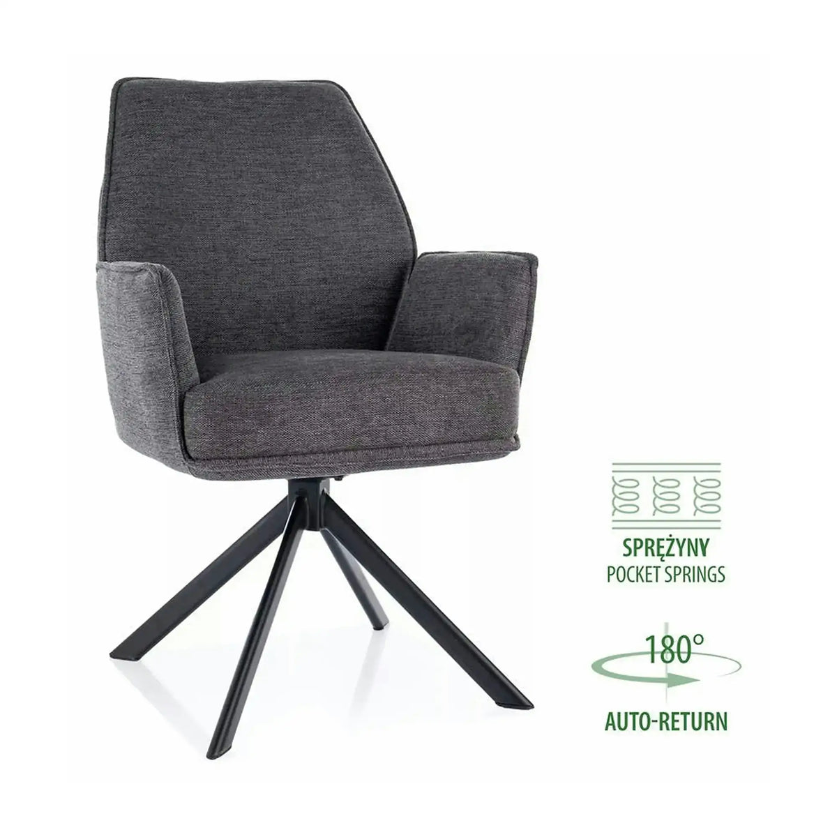 Scaun rotativ HUGO, gri inchis/negru, stofa clasica/metal, 58x46x90 cm