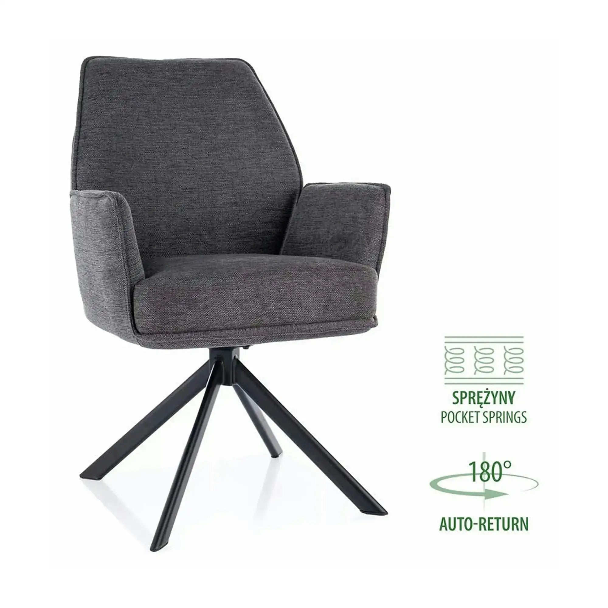 Scaun rotativ HUGO, gri inchis/negru, stofa clasica/metal, 58x46x90 cm