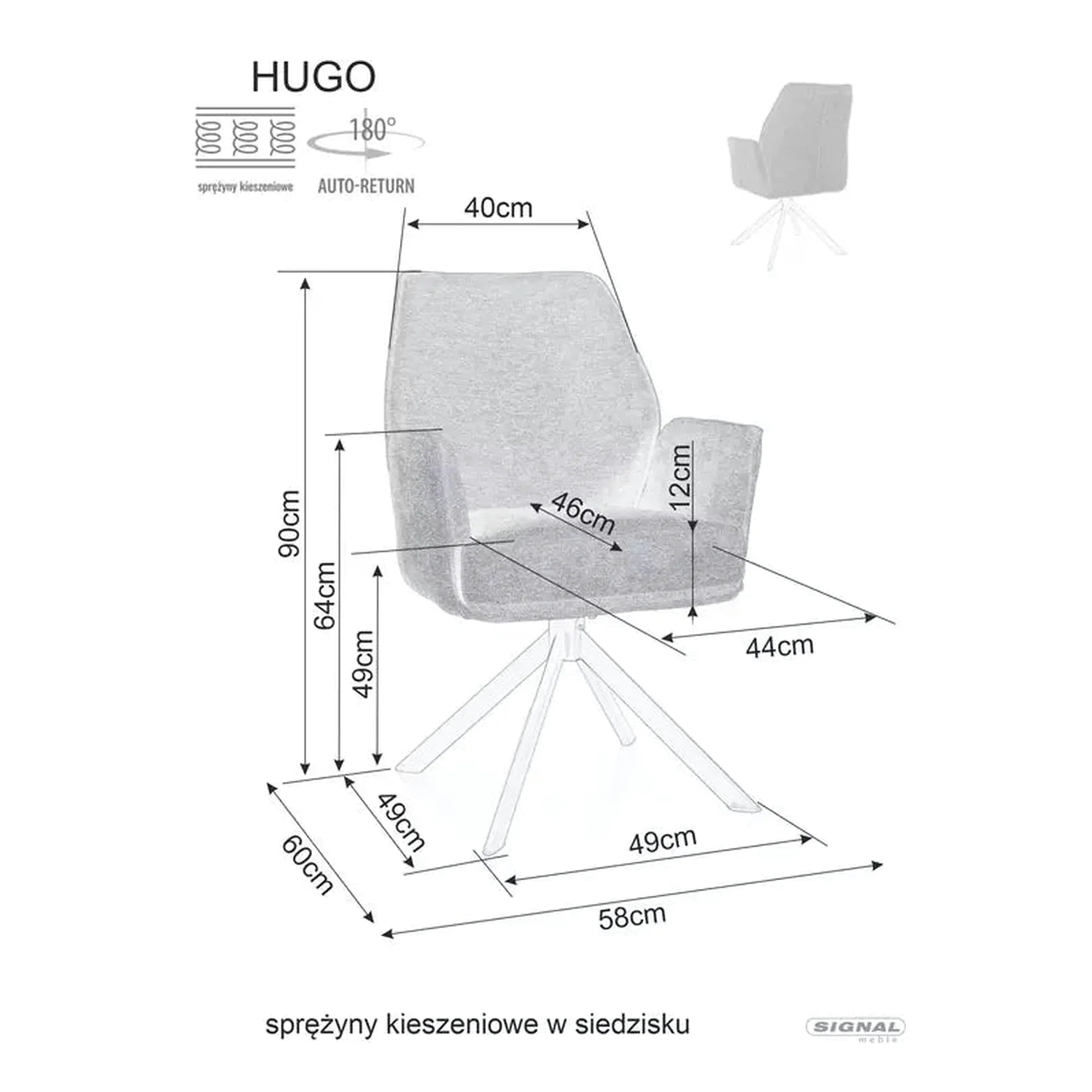 Scaun rotativ HUGO, gri inchis/negru, stofa clasica/metal, 58x46x90 cm