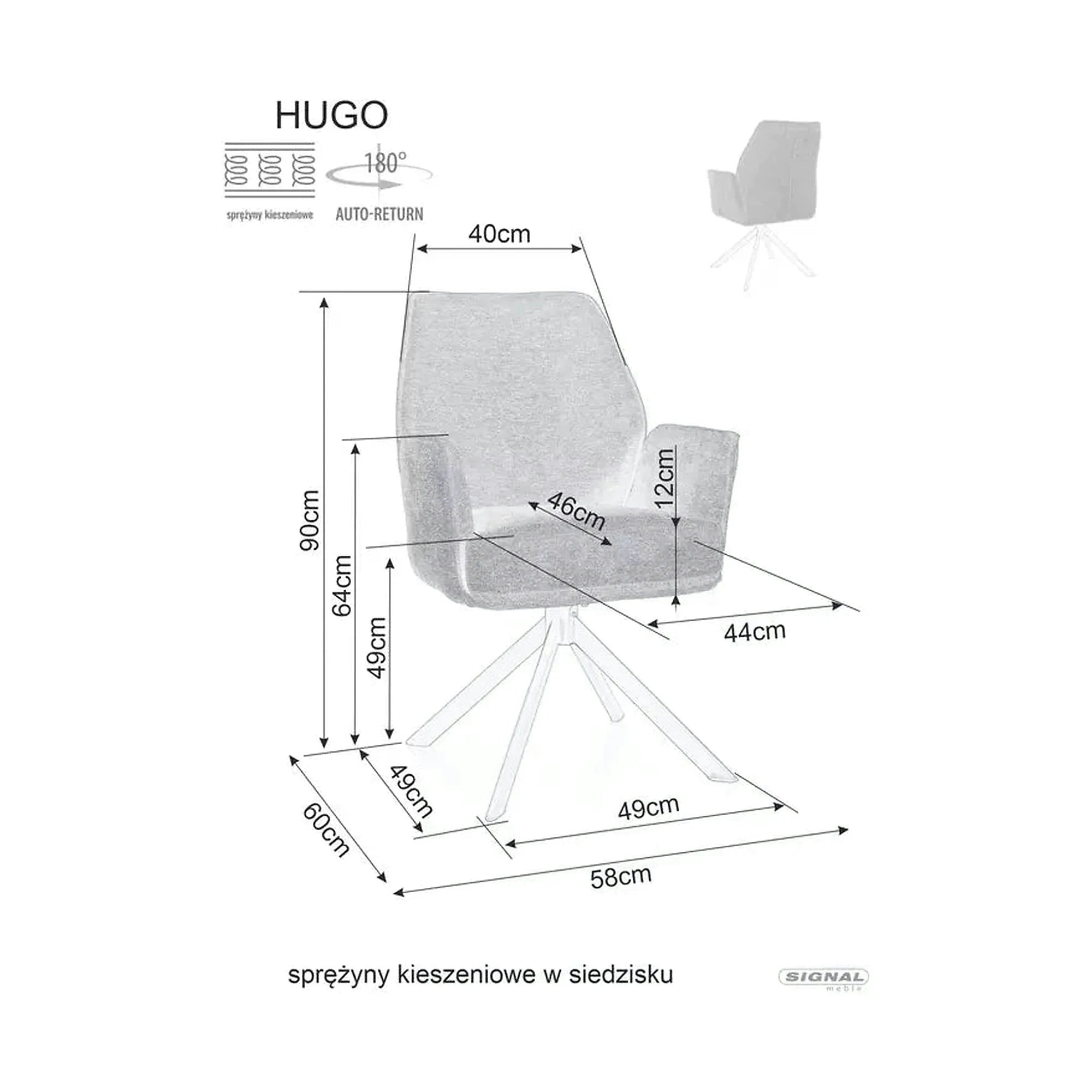 Scaun rotativ HUGO, gri inchis/negru, stofa clasica/metal, 58x46x90 cm