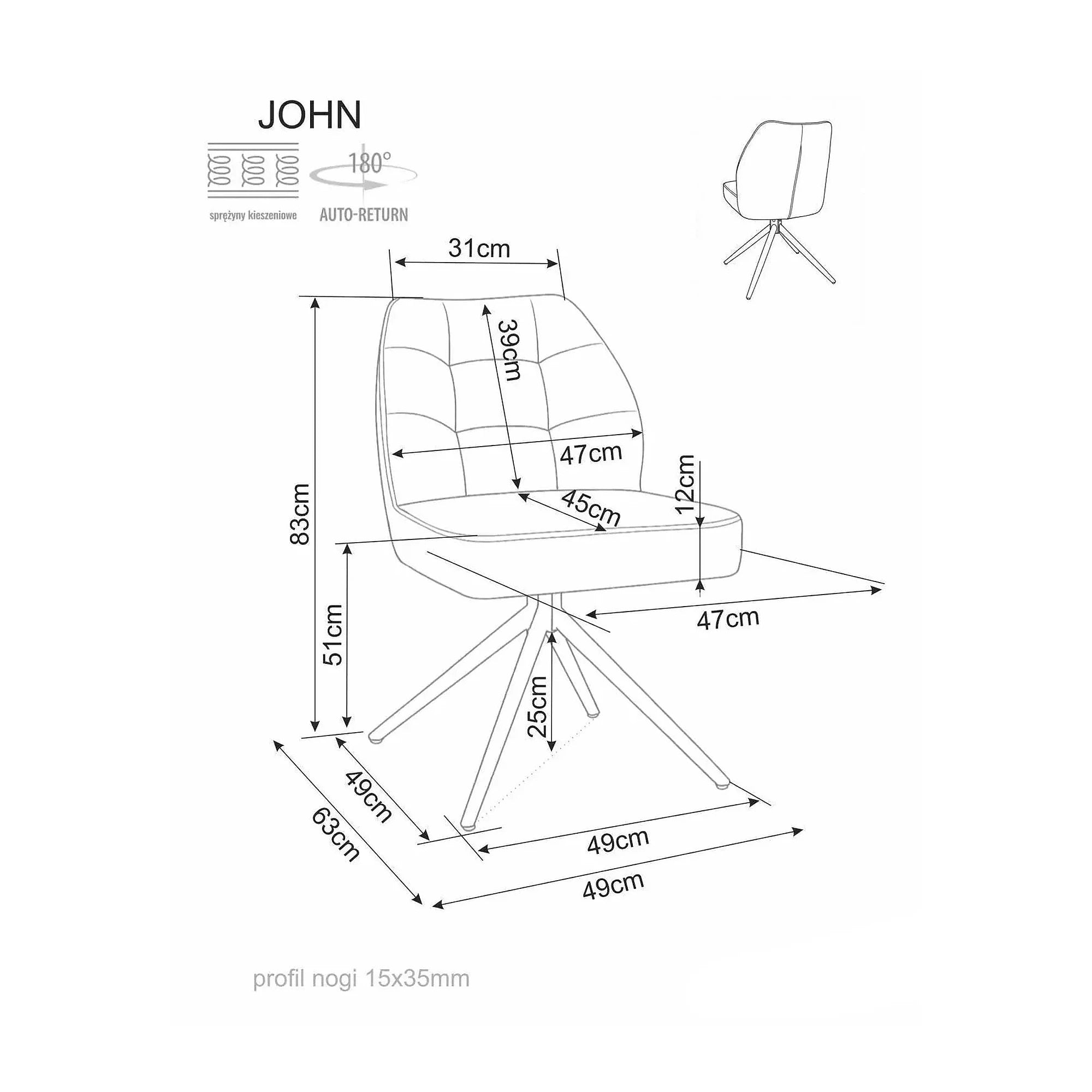 Scaun rotativ JOHN, bej/negru, stofă/metal, 47x45x83 cm