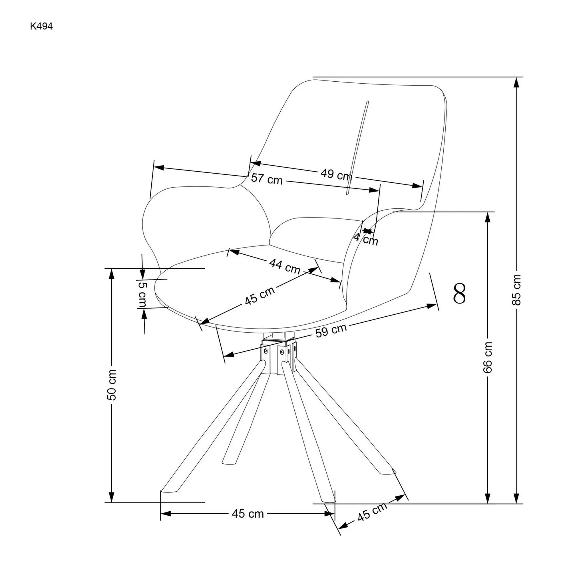 Scaun rotativ K494, gri/negru, stofa/piele ecologica, 57X59X85 cm