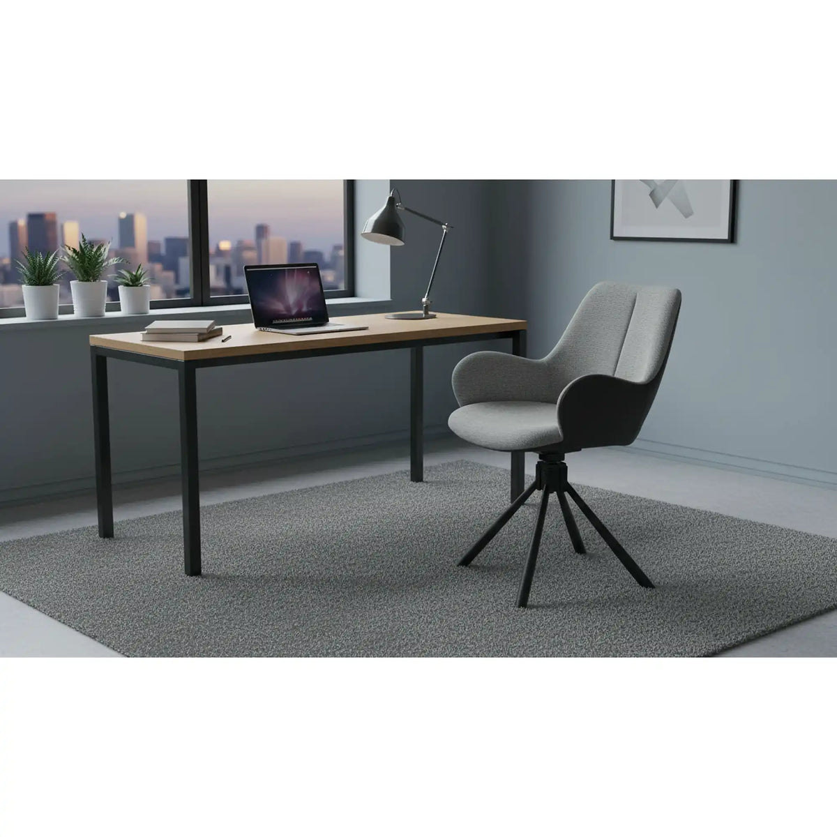 Scaun rotativ K494, gri/negru, stofa/piele ecologica, 57X59X85 cm