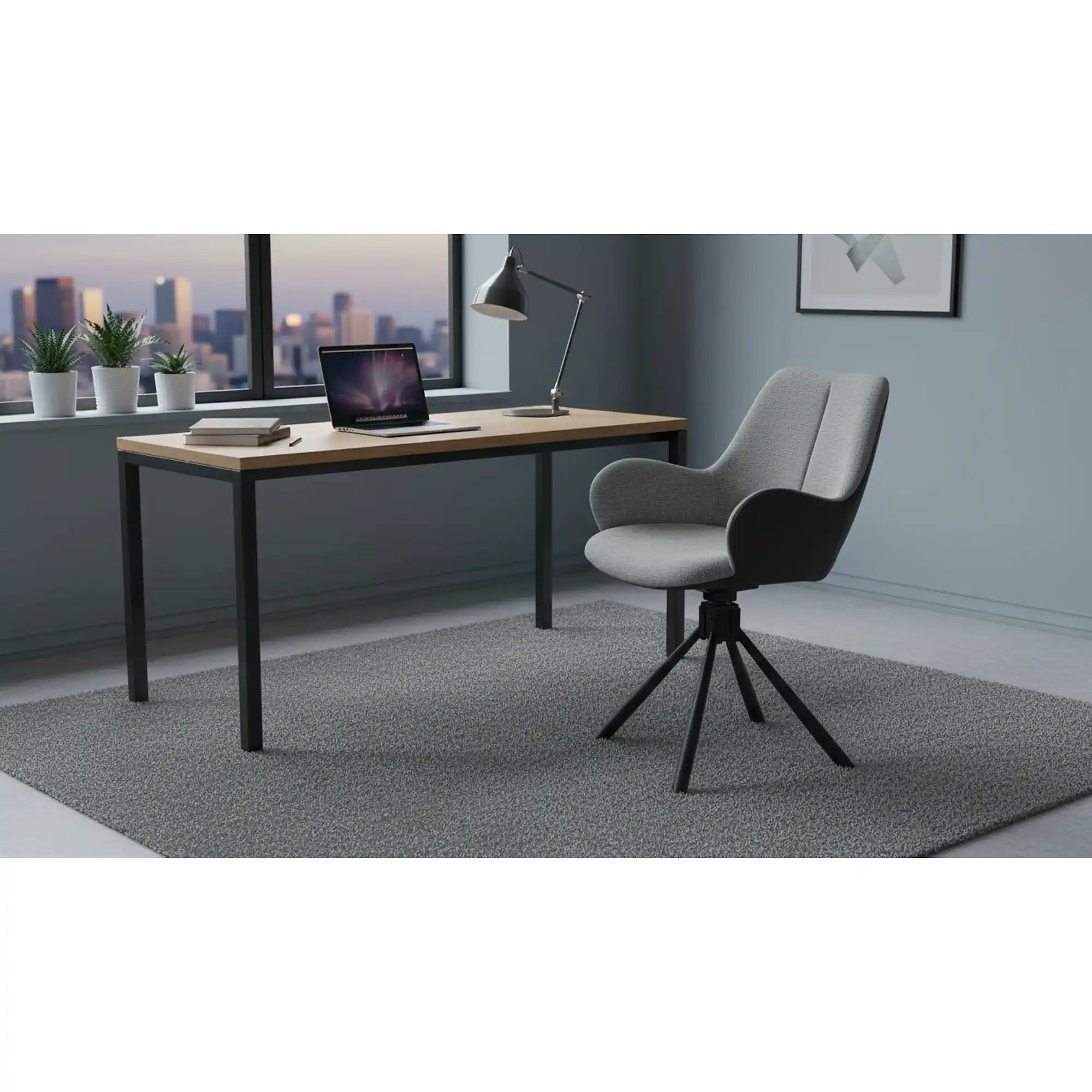 Scaun rotativ K494, gri/negru, stofa/piele ecologica, 57X59X85 cm