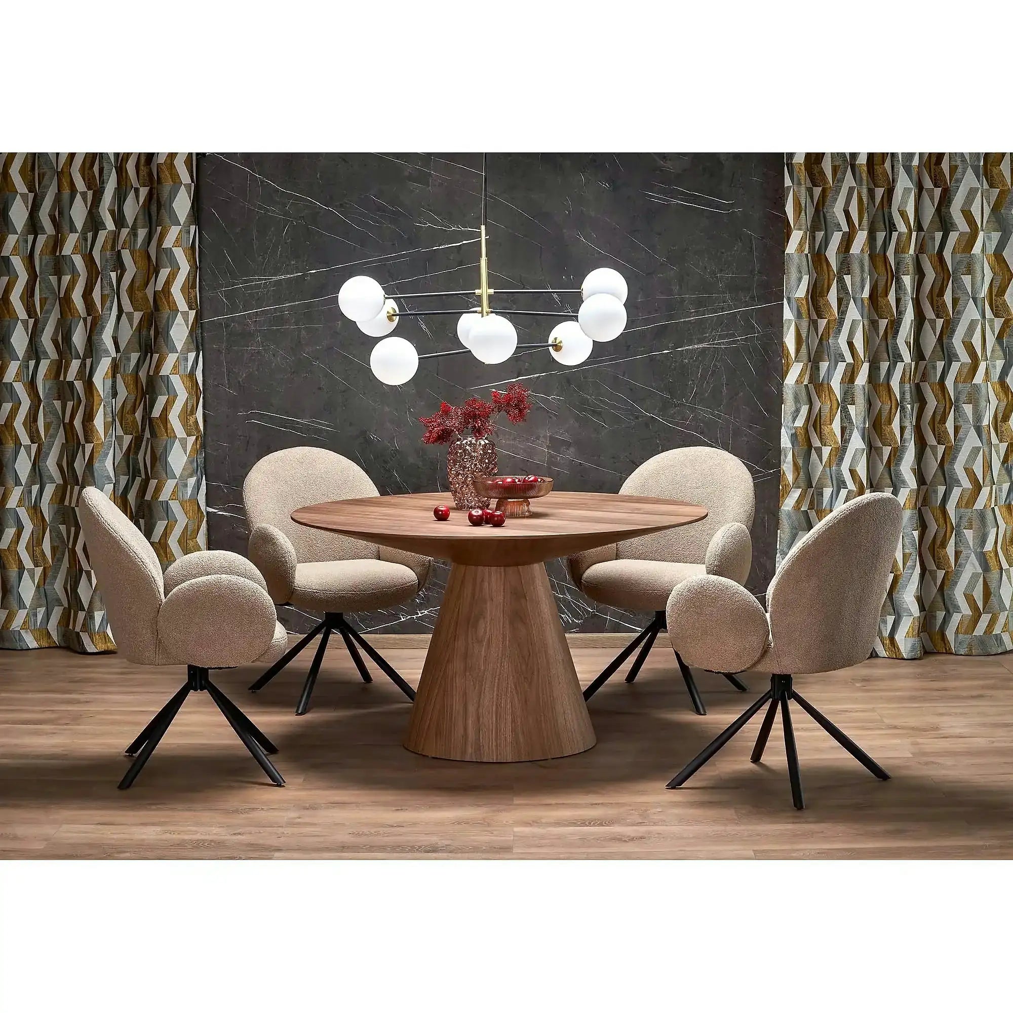 Scaun rotativ K498, cappuccino/negru, stofa buclata/metal, 64x63x90 cm