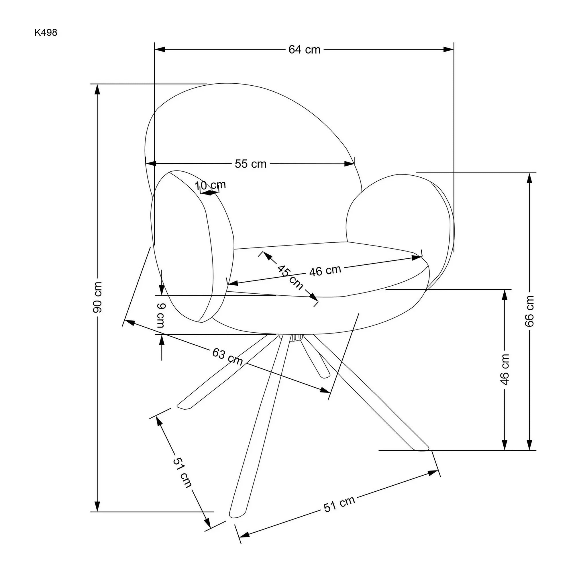 Scaun rotativ K498, gri, stofa/metal, 64x63x90 cm