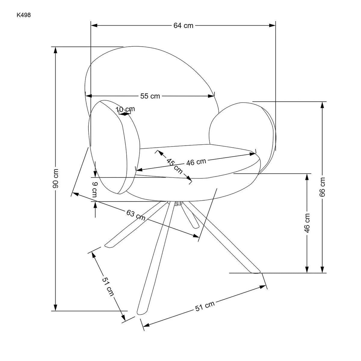 Scaun rotativ K498, gri, stofa/metal, 64x63x90 cm
