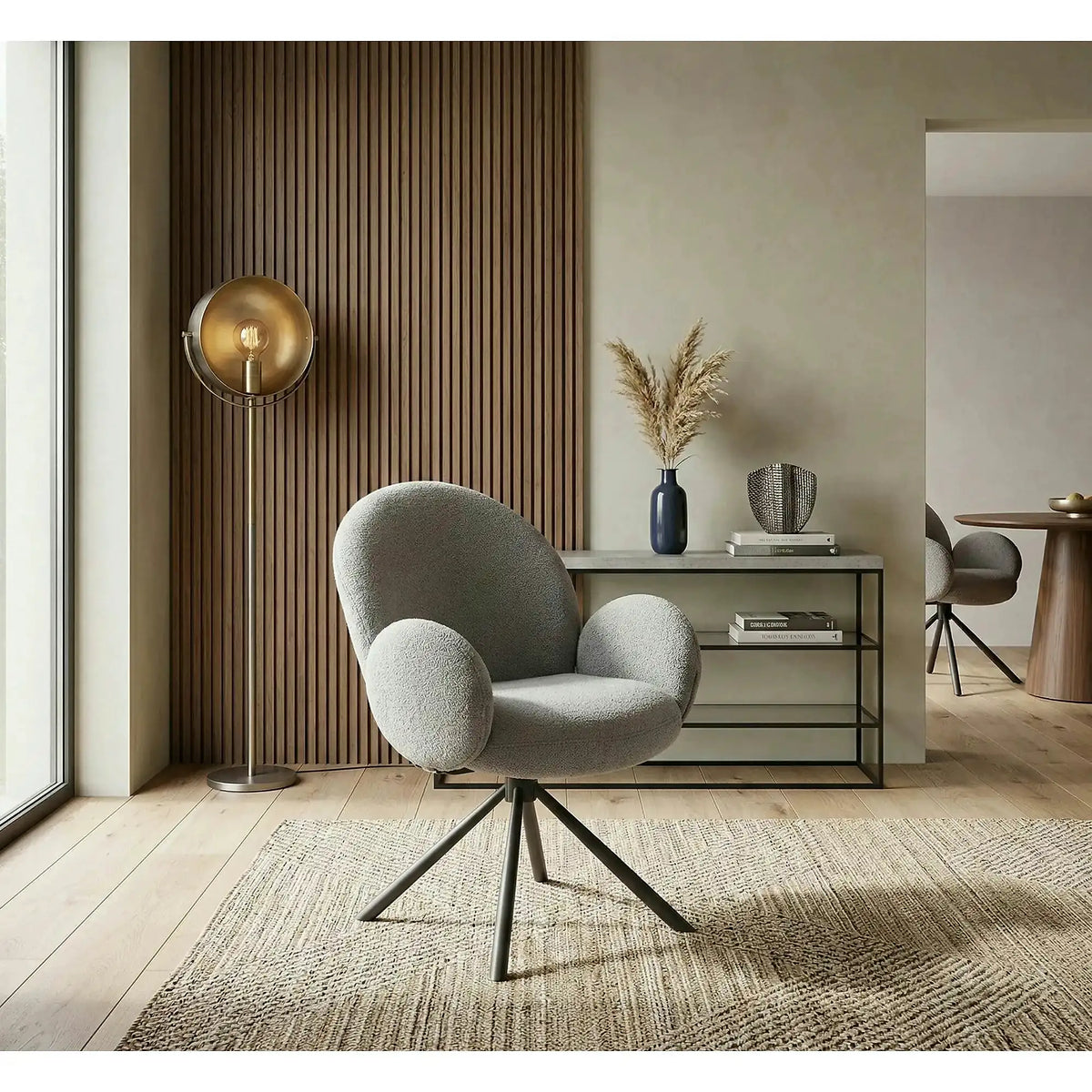 Scaun rotativ K498, gri, stofa/metal, 64x63x90 cm