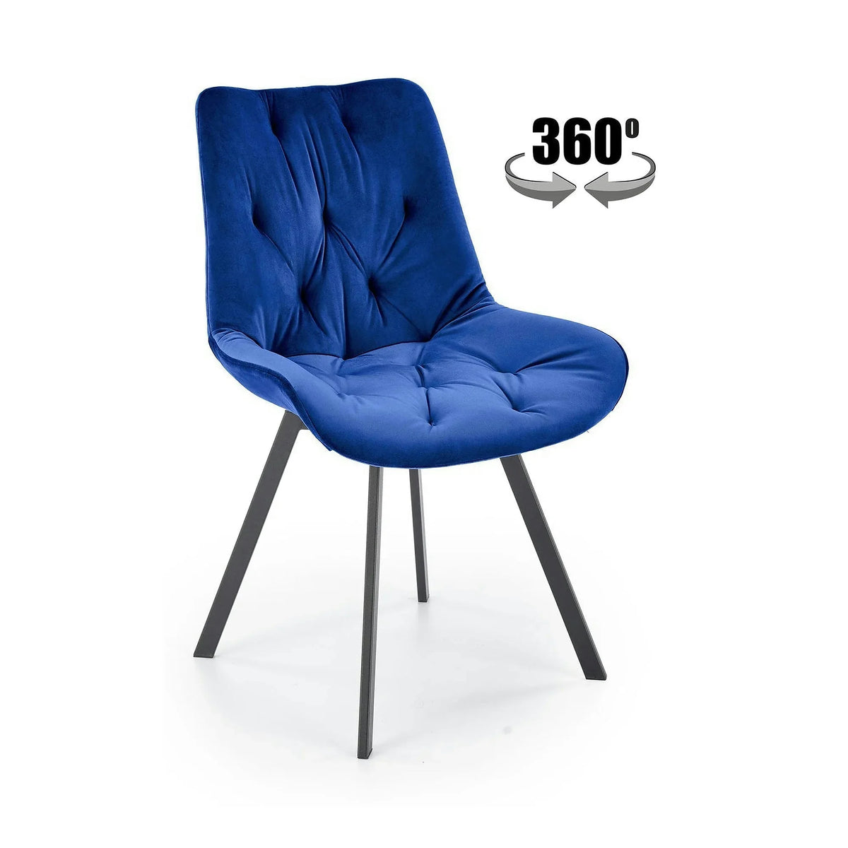 Scaun rotativ K519, albastru/negru, stofa catifelata/metal, 54x63x86 cm