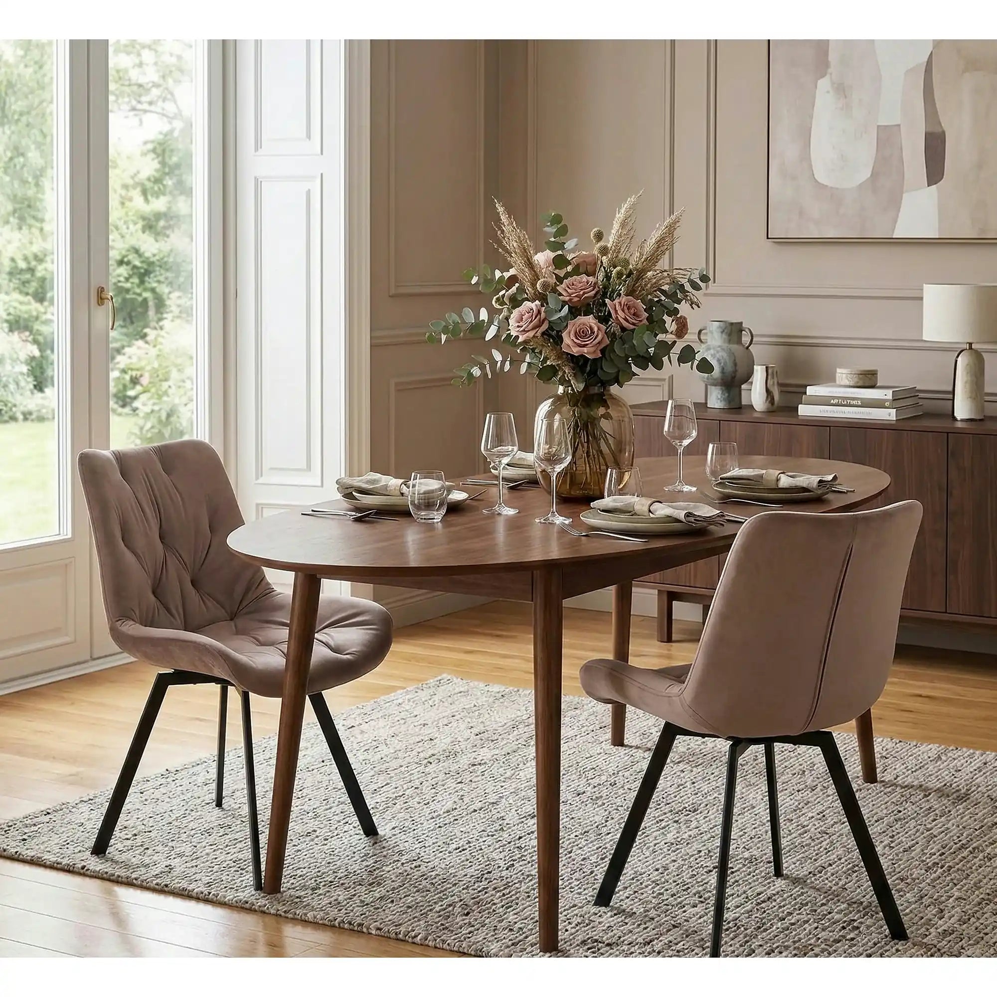 Scaun rotativ K519, bej/negru, stofa catifelata/metal, 54x63x86 cm
