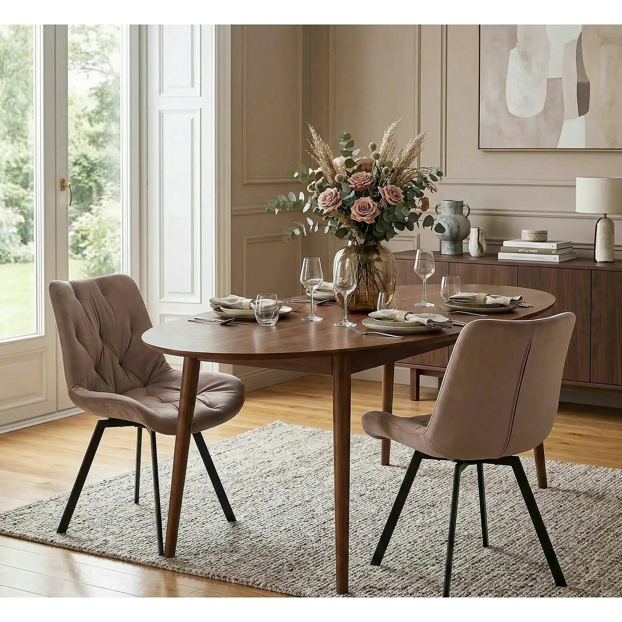 Scaun rotativ K519, bej/negru, stofa catifelata/metal, 54x63x86 cm