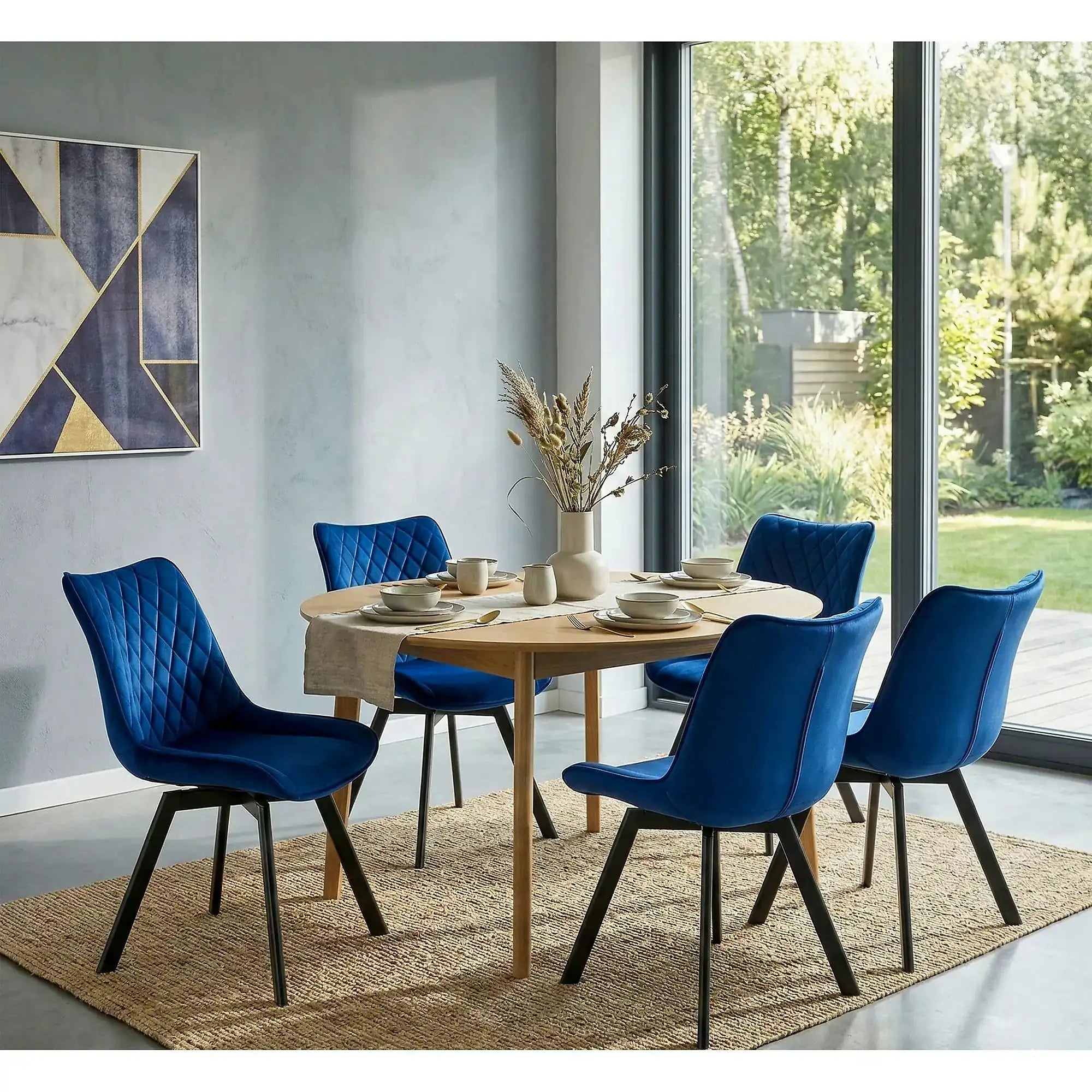 Scaun rotativ K520, albastru inchis, stofa catifelata/metal, 45x63x80 cm