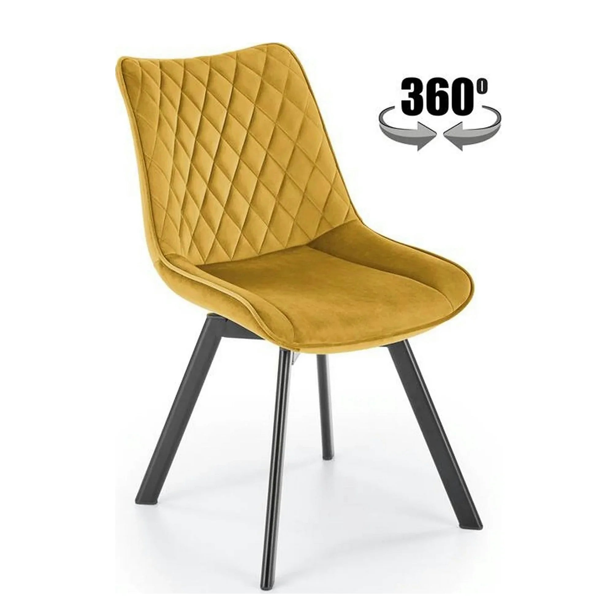 Scaun rotativ K520, galben mustar/negru, stofa catifelata/metal, 45x63x80 cm