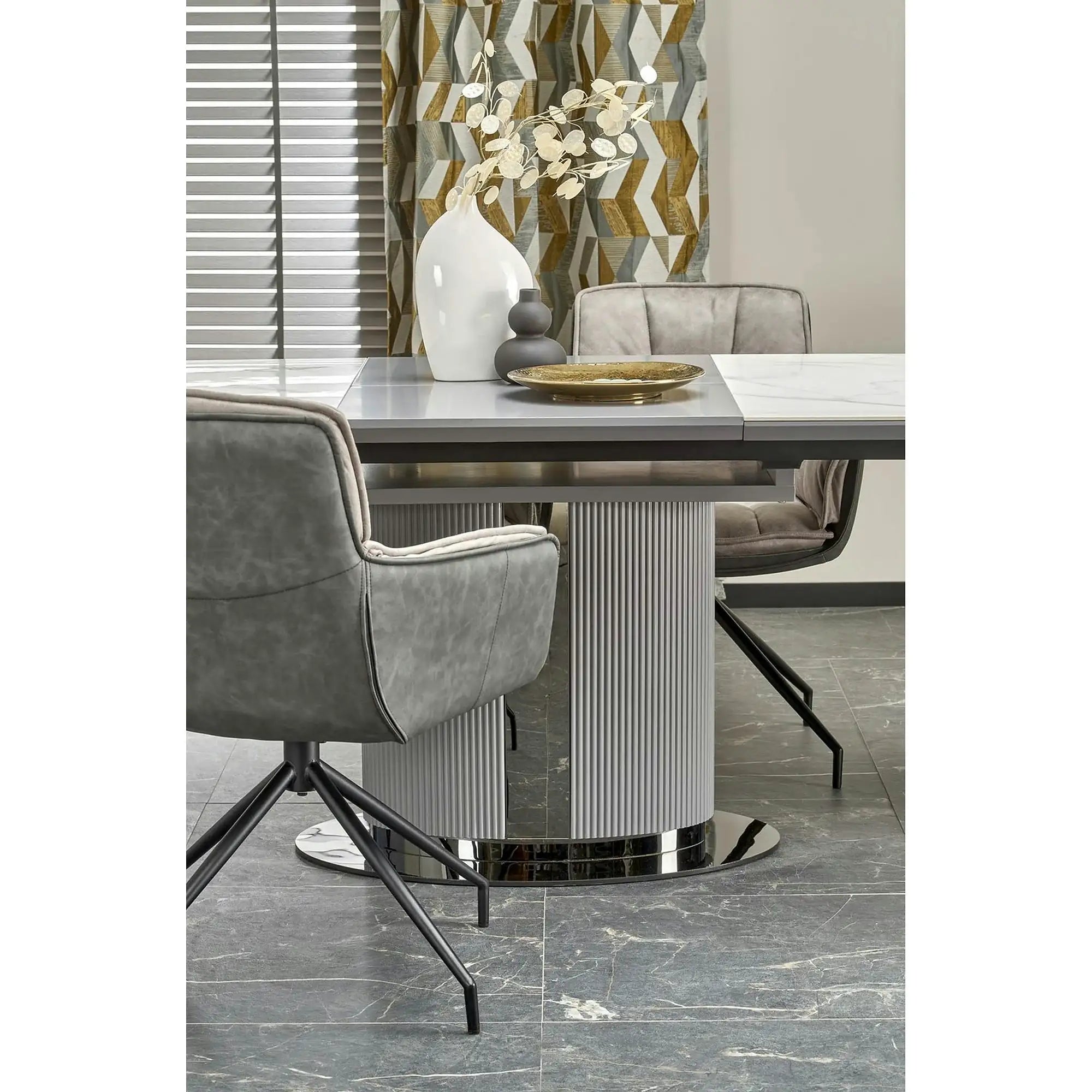 Scaun rotativ K523, gri/negru, stofa/piele ecologica, 61x61x85 cm