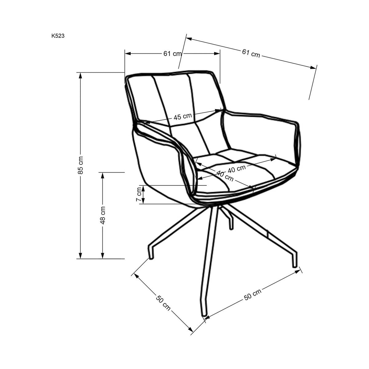 Scaun rotativ K523, gri/negru, stofa/piele ecologica, 61x61x85 cm