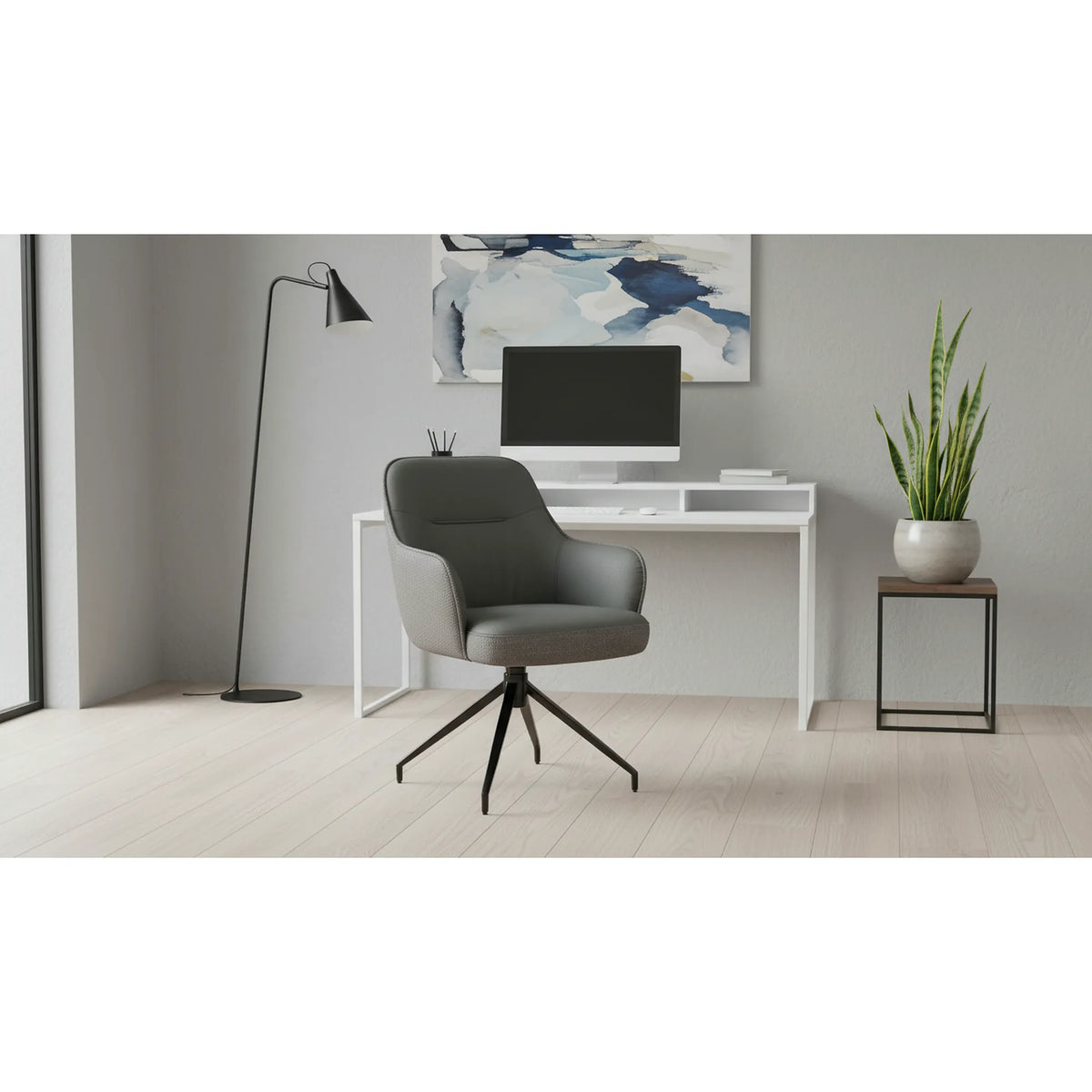 Scaun rotativ K527, gri/negru, stofa clasica/piele ecologica/metal, 60x65x85 cm
